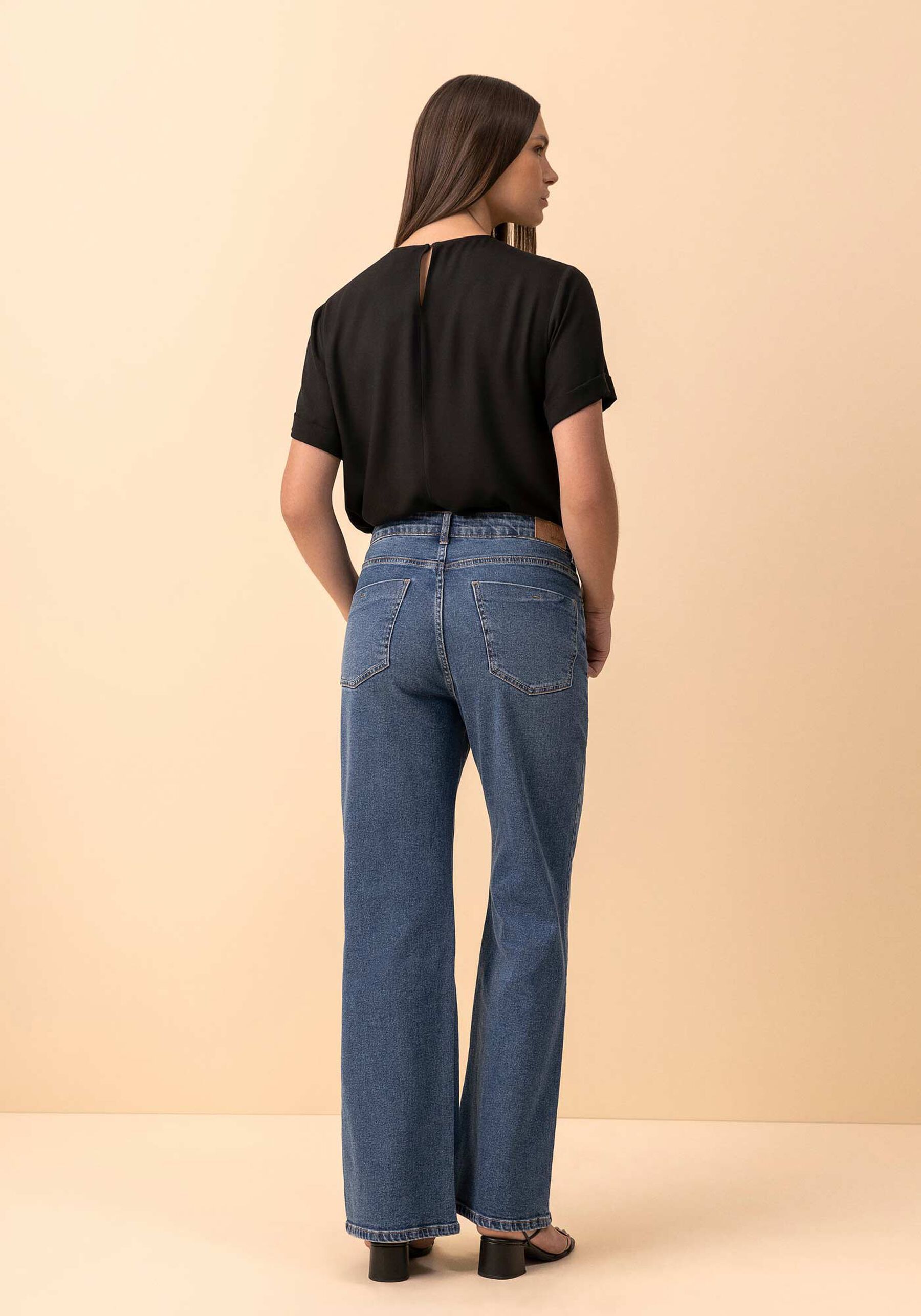 Calça Jeans Wide Leg Comfort Com Elastano E Cintura Alta, JEANS ESCURO. Calça Jeans Wide Leg Comfort Com Elastano E Cintura Alta, JEANS ESCURO, large.