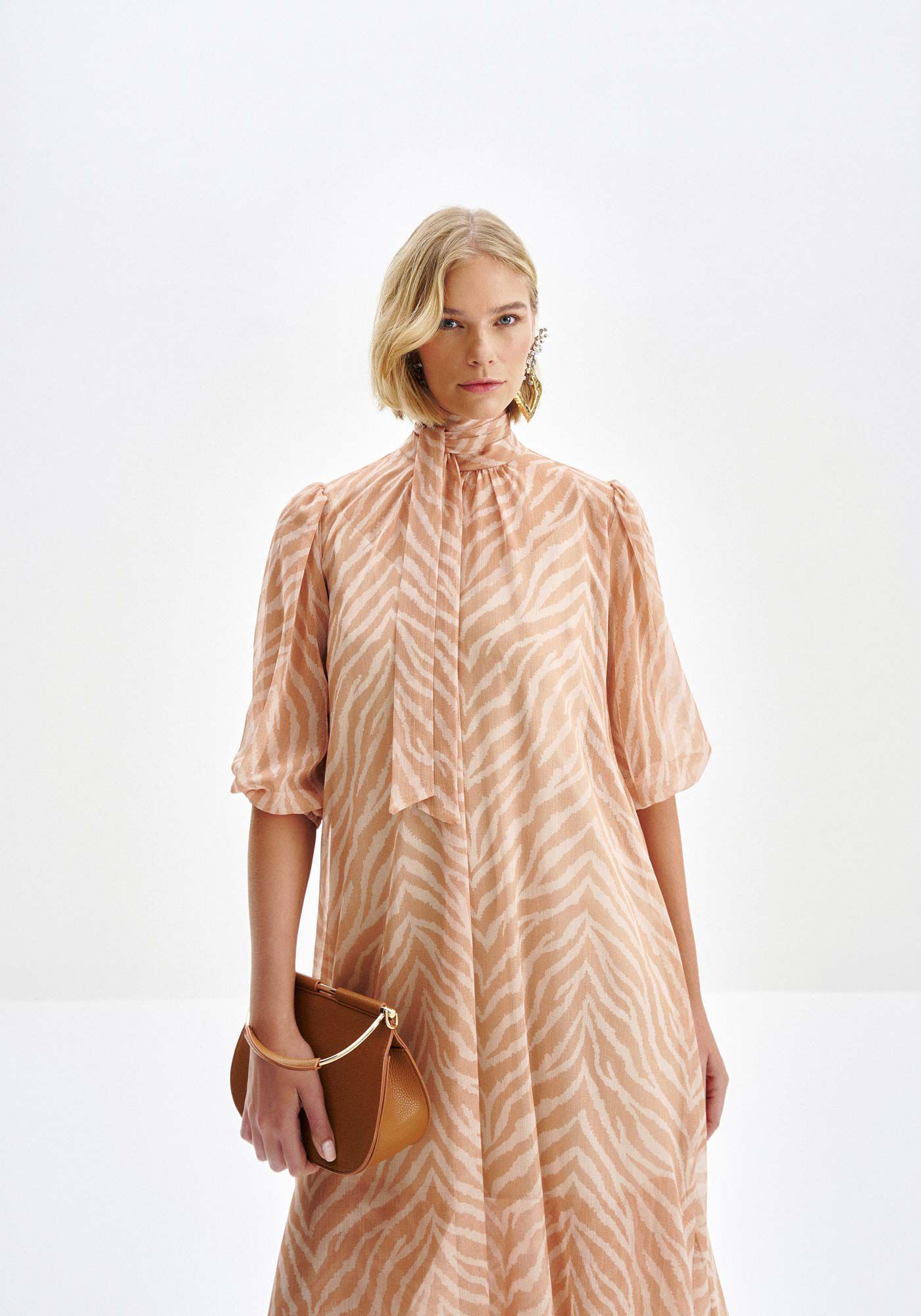 Vestido Longo em Chiffon Zebra com Cinto, ZEBRA, large.