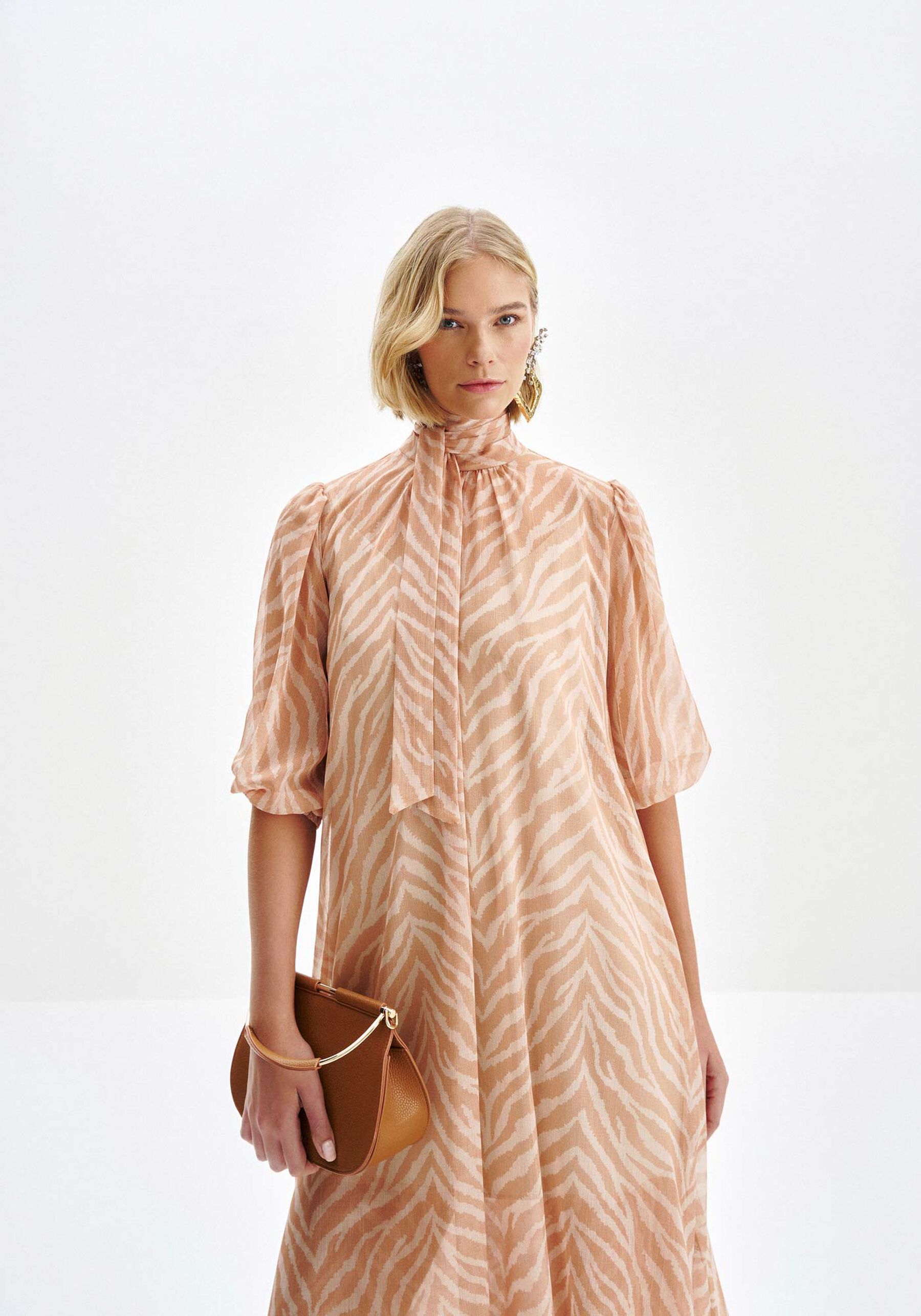 Vestido Longo em Chiffon Zebra com Cinto, ZEBRA. Vestido Longo em Chiffon Zebra com Cinto, ZEBRA, large.