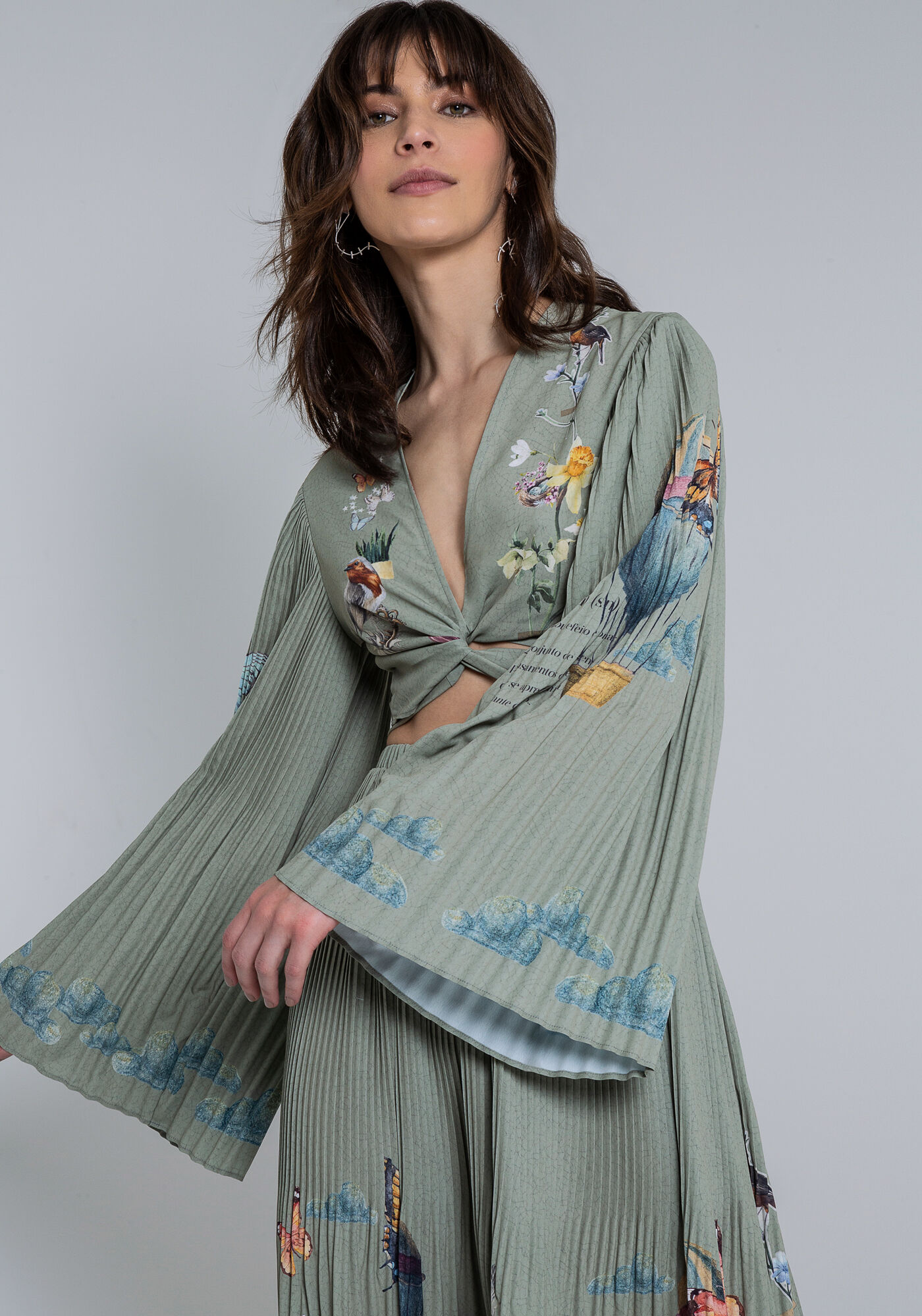 Blusa Cropped com Manga Plissada M&aacute;xi, , large.