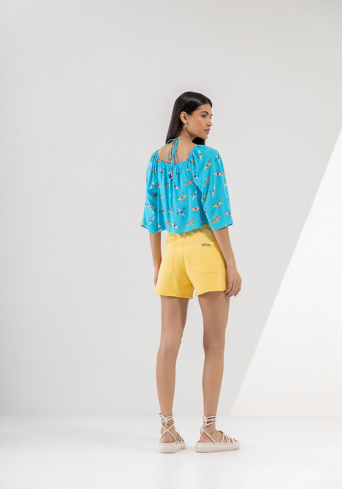 Blusa Ampla Estampada em Viscose com Manga Flare, , large.