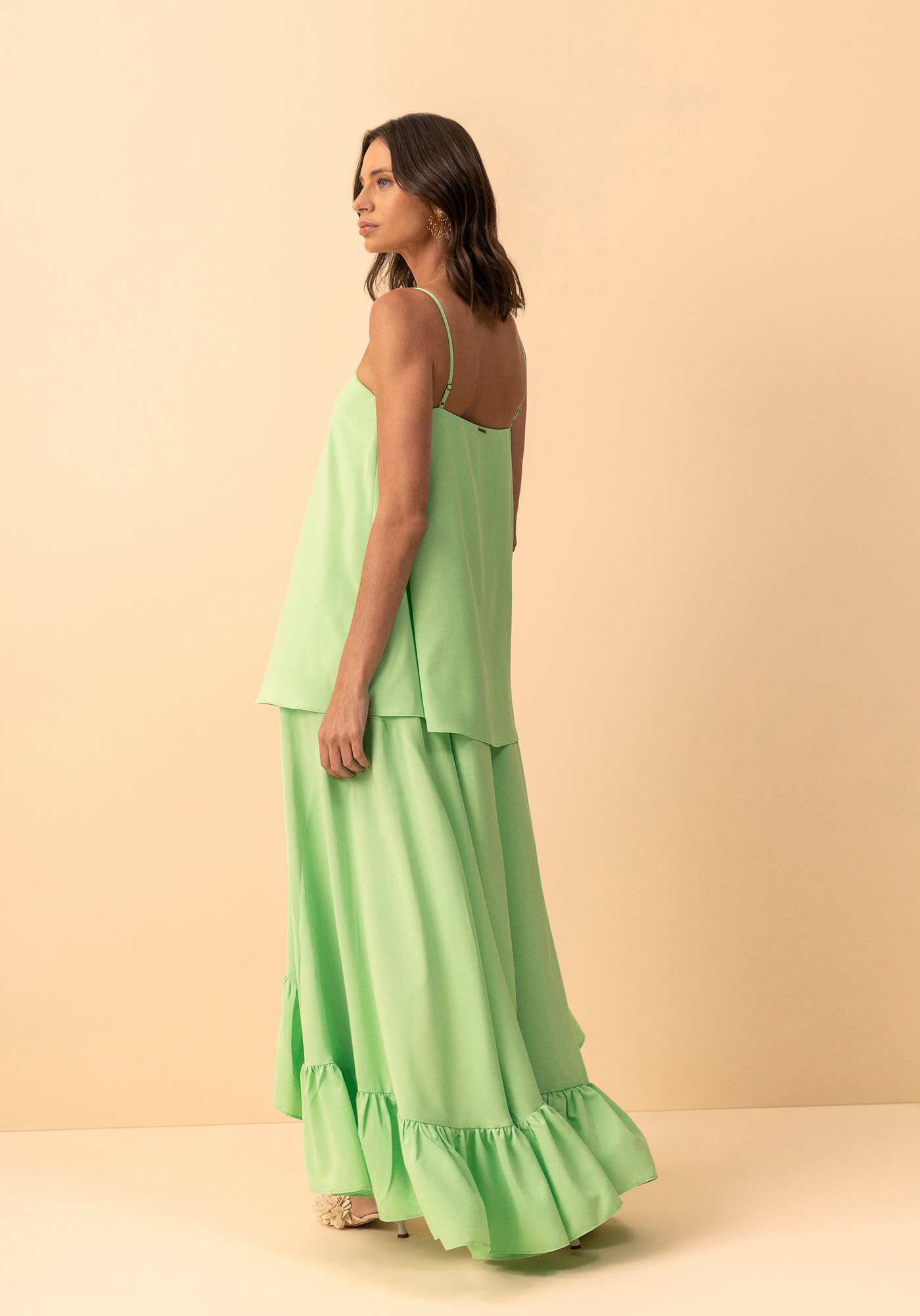 Vestido Longo Assim&eacute;trico Com Babados E Al&ccedil;as Finas, VERDE SABEDORIA, large.