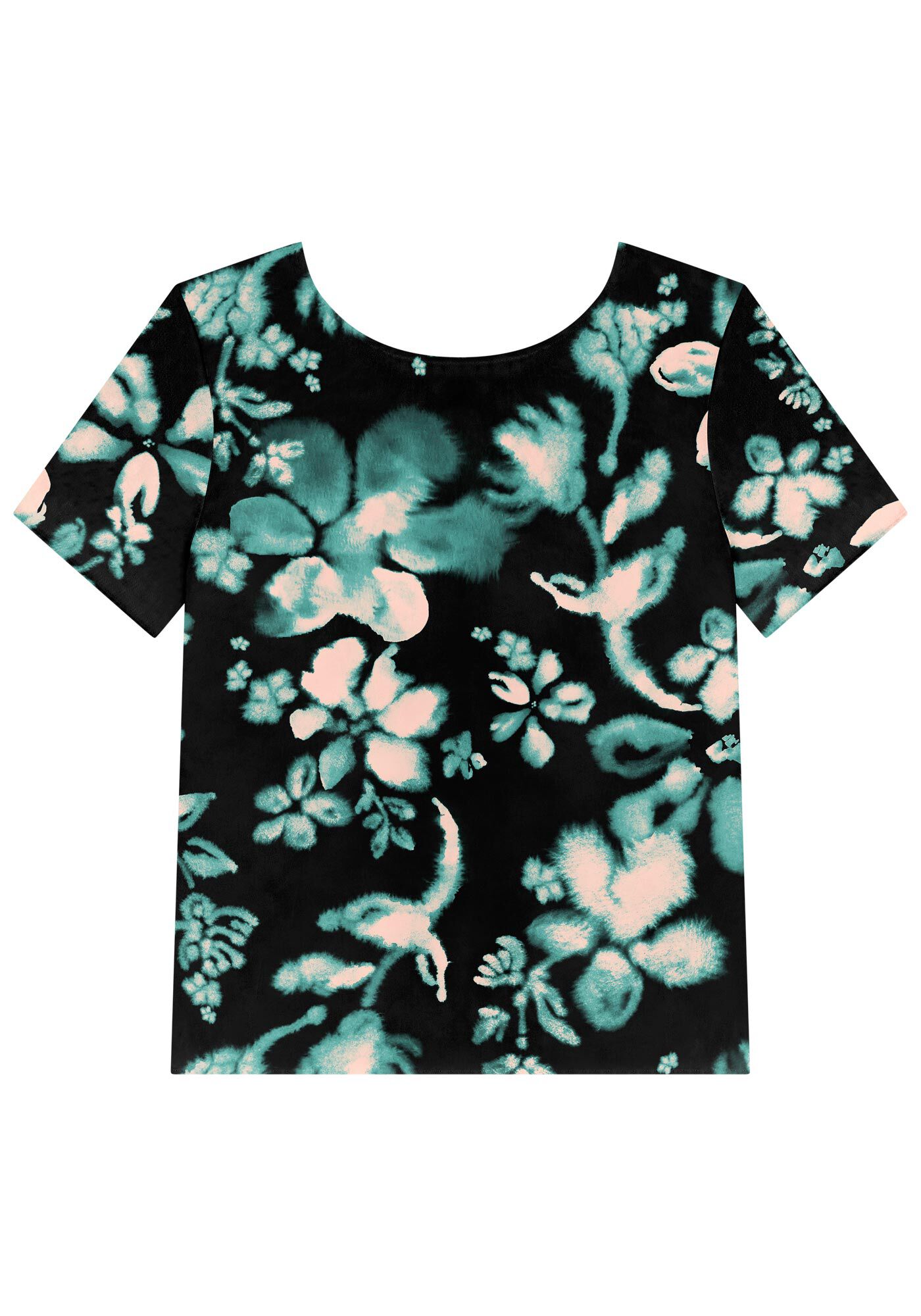 Blusa B&aacute;sica Estampada Em Viscose Com Mangas Curtas, , large.
