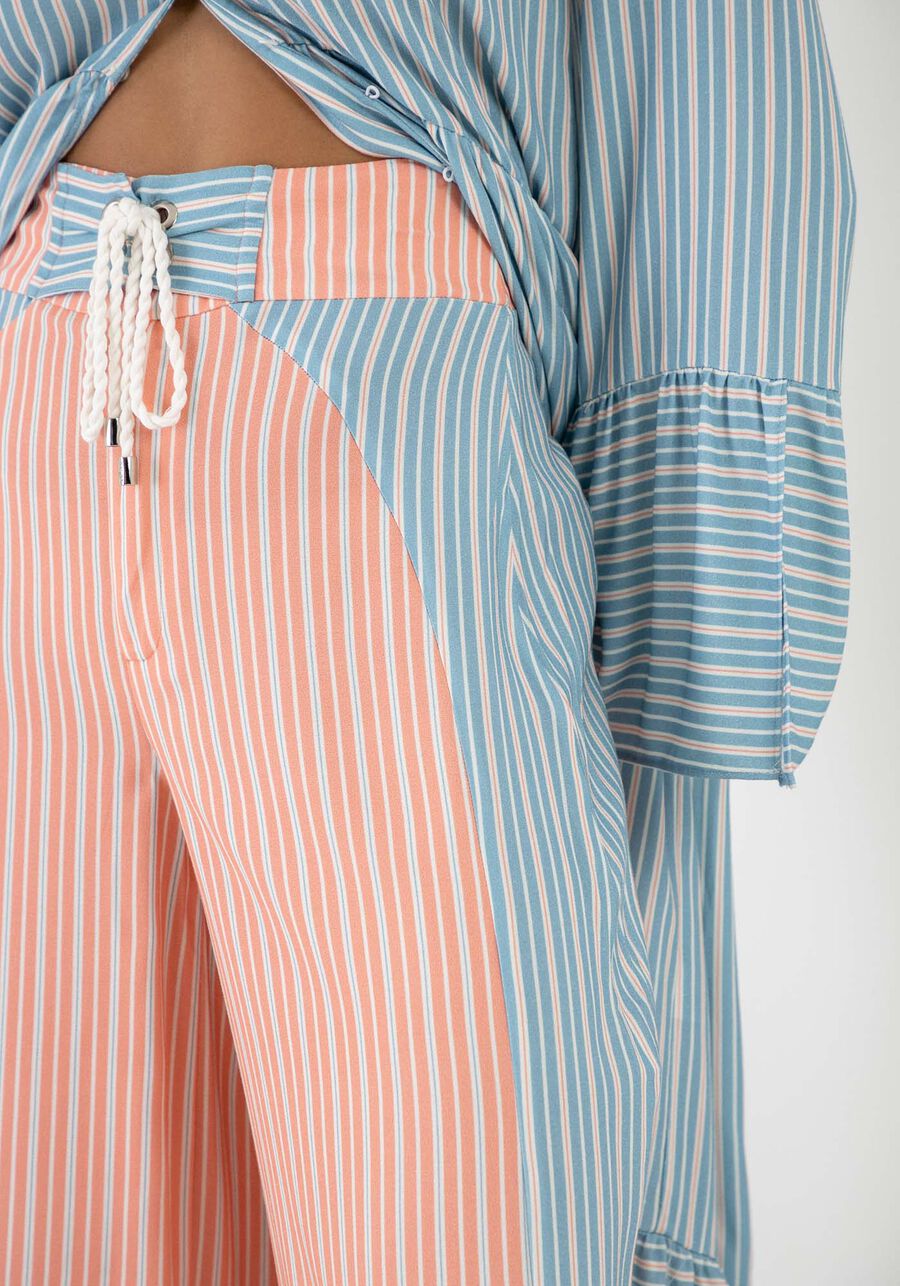 Calça Pantalona em Crepe com Recortes Bicolor, , large.