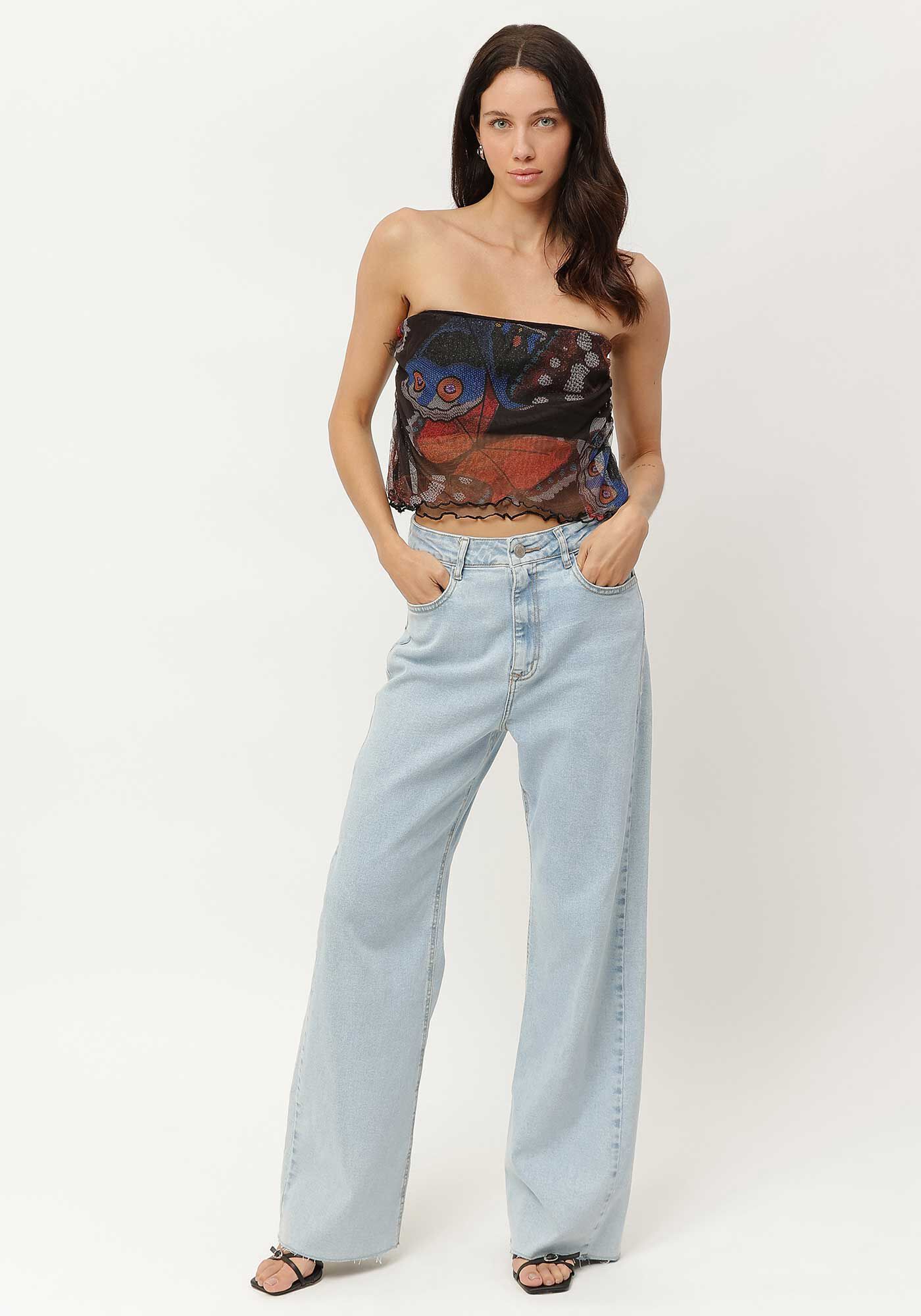 Blusa Sem Al&ccedil;a em Tule Estampada, , large.