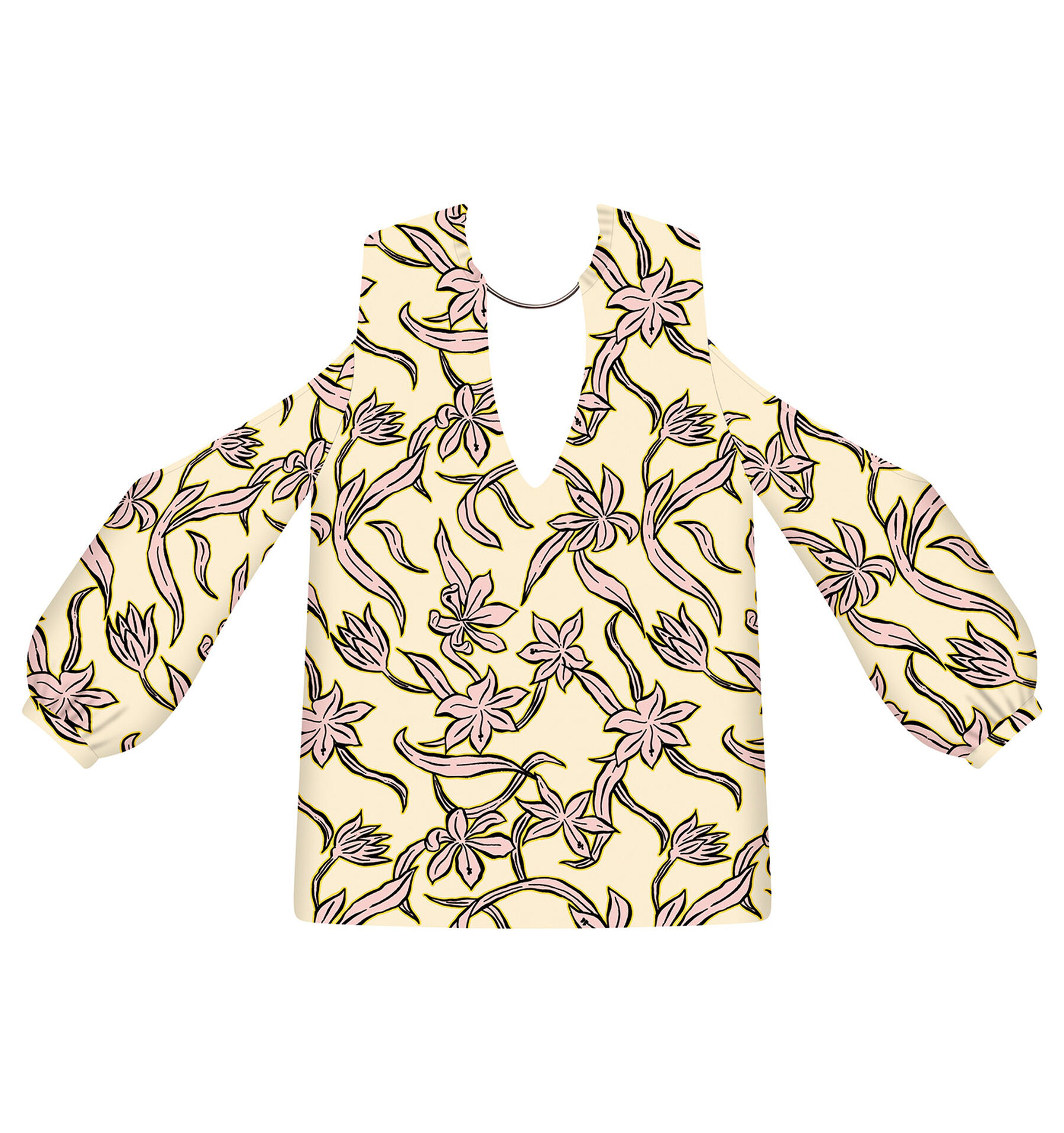 Blusa com Colar Estampa, . Blusa com Colar Estampa, , large.