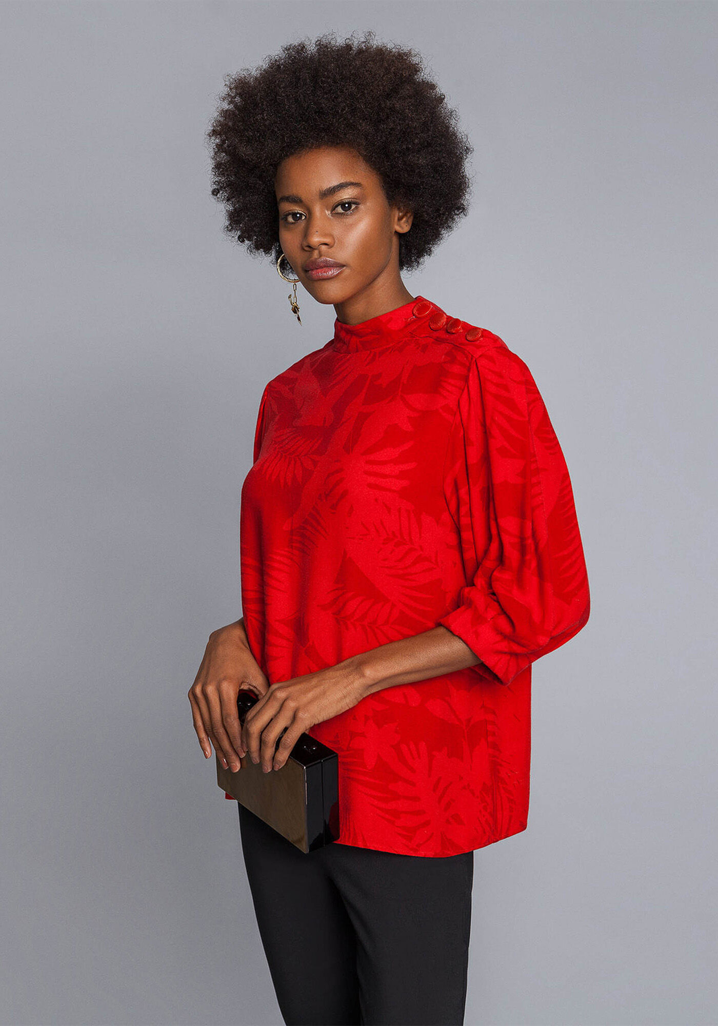 Blusa Manga 3/4 Gola Bot&otilde;es, , large.