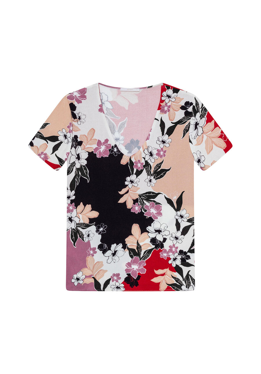 Blusa Estampada Decote V, . Blusa Estampada Decote V, , large.