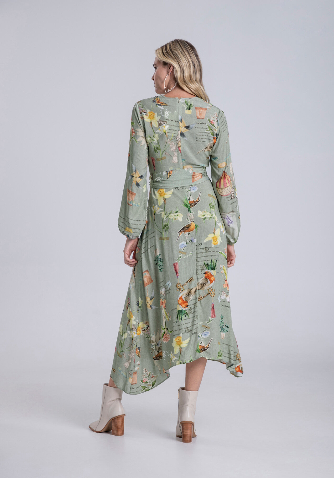 Vestido Longo em Viscose com Manga Longa e Faixa, , large.