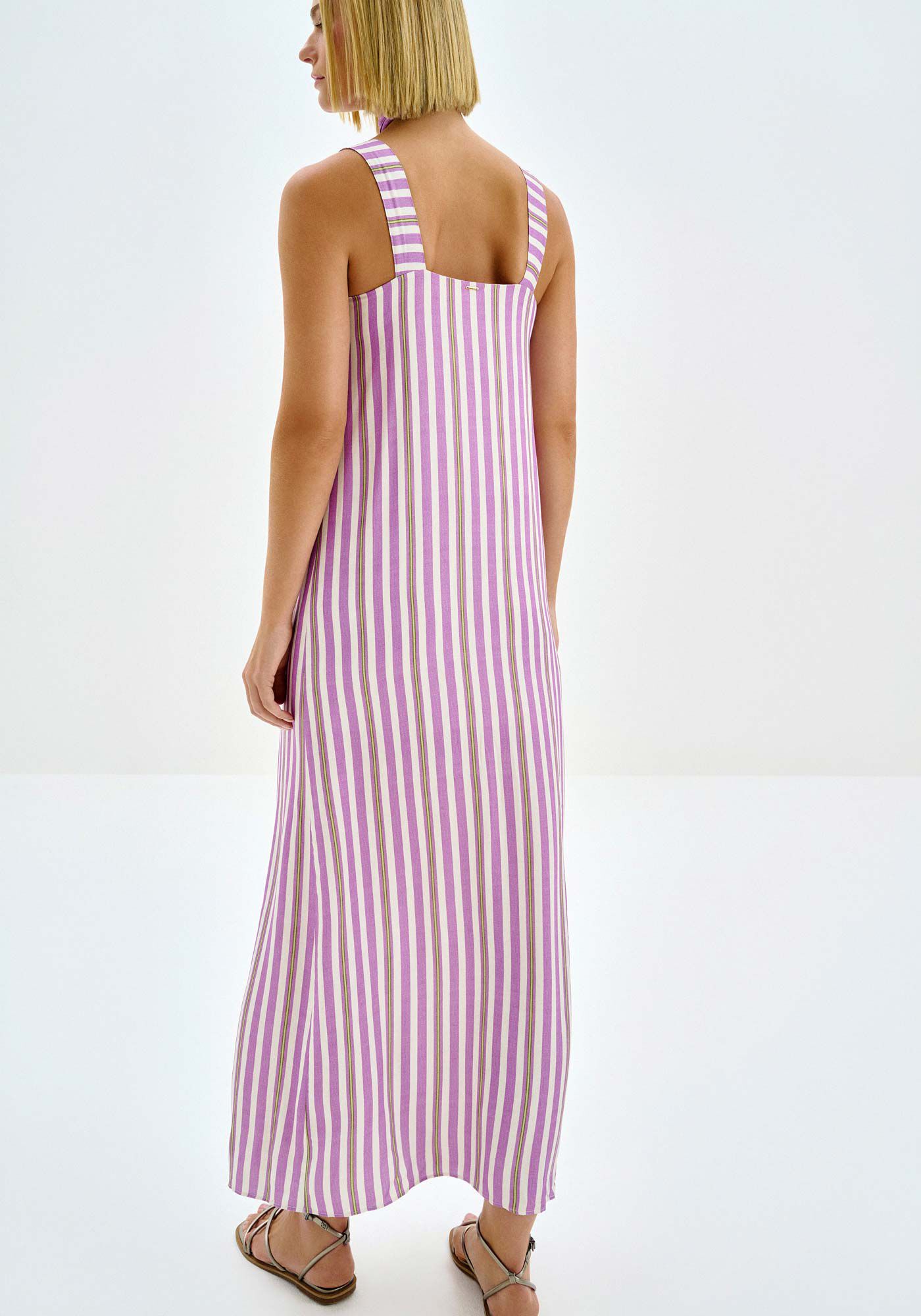 Vestido Longo Estampado com Cinto e Fenda, , large.