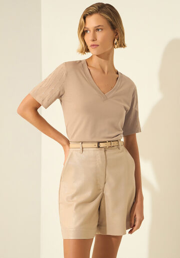 Blusa Em Malha Liocel Com Mangas Bordadas, BEGE ALIEN. Blusa Em Malha Liocel Com Mangas Bordadas, BEGE ALIEN, large.