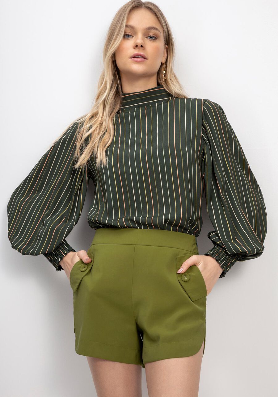 Blusa Manga Bufante em Viscose com Gola Alta, . Blusa Manga Bufante em Viscose com Gola Alta, , large.