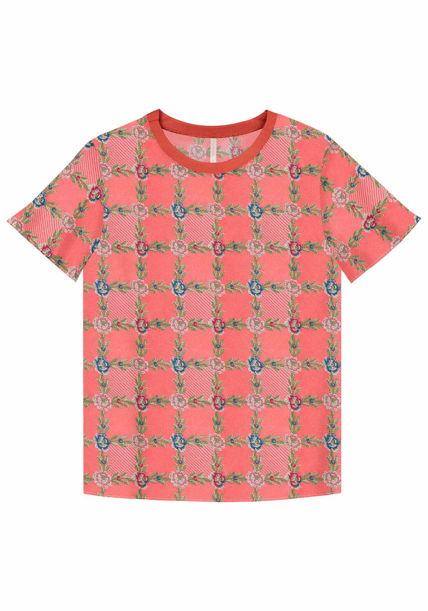 Blusa Estampada em Viscose com Retil&iacute;nea Decote, , large.