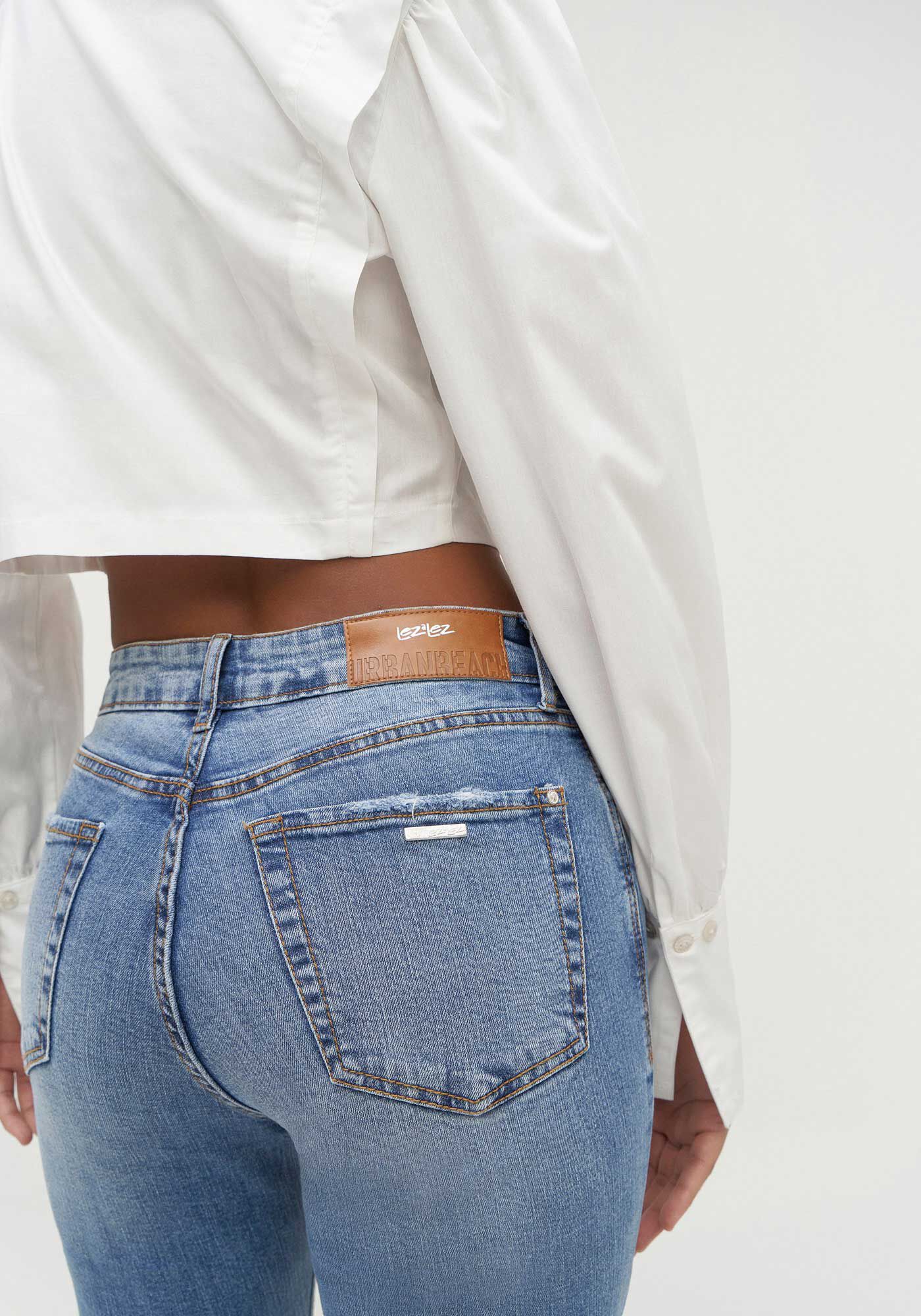 Cal&ccedil;a Jeans Skinny Estonada com Cintura Alta, JEANS, large.