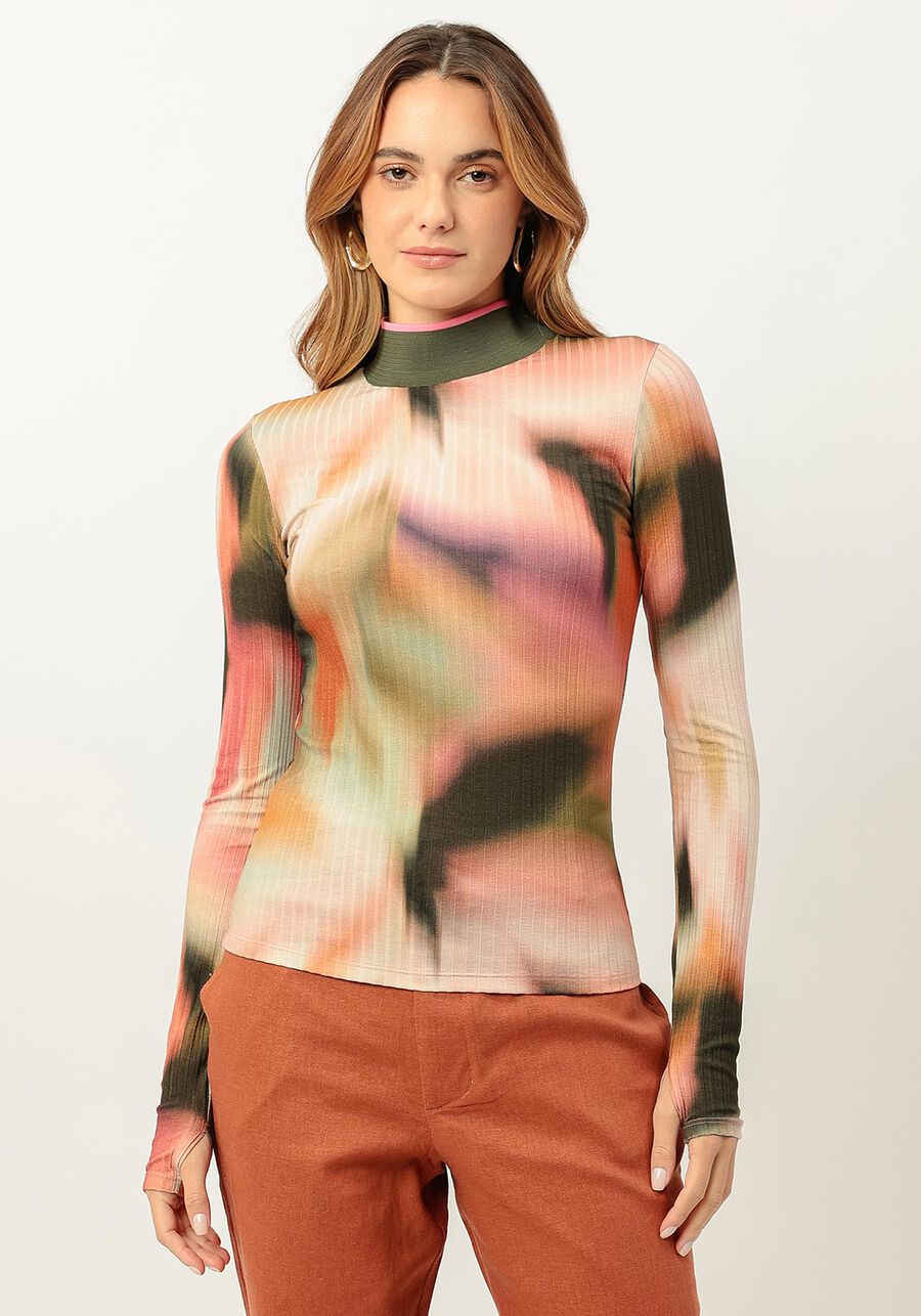 Blusa Manga Longa Canelada com Gola Alta Retilínea, . Blusa Manga Longa Canelada com Gola Alta Retilínea, , large.