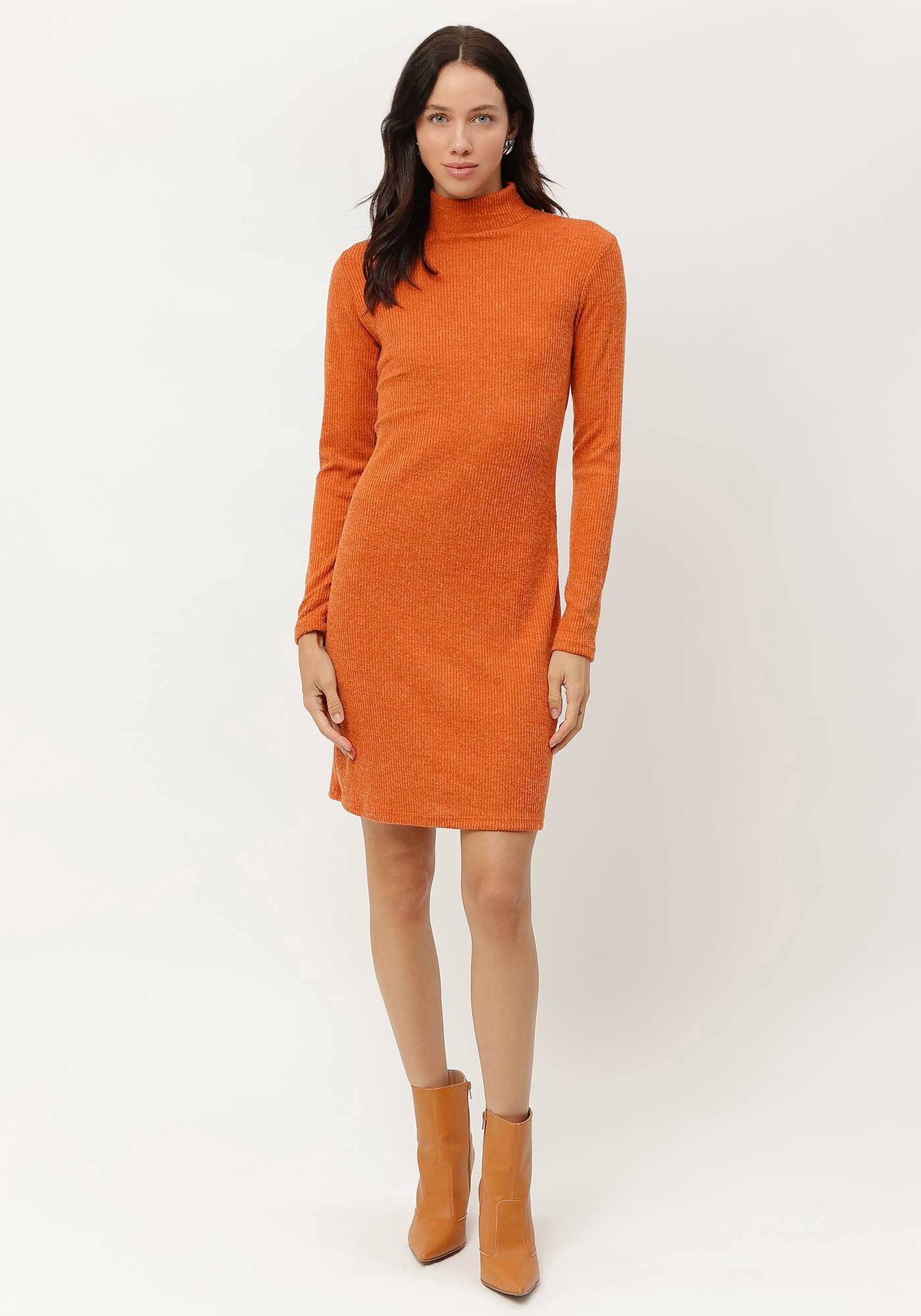 Vestido Curto Manga Longa com Gola Alta, , large.