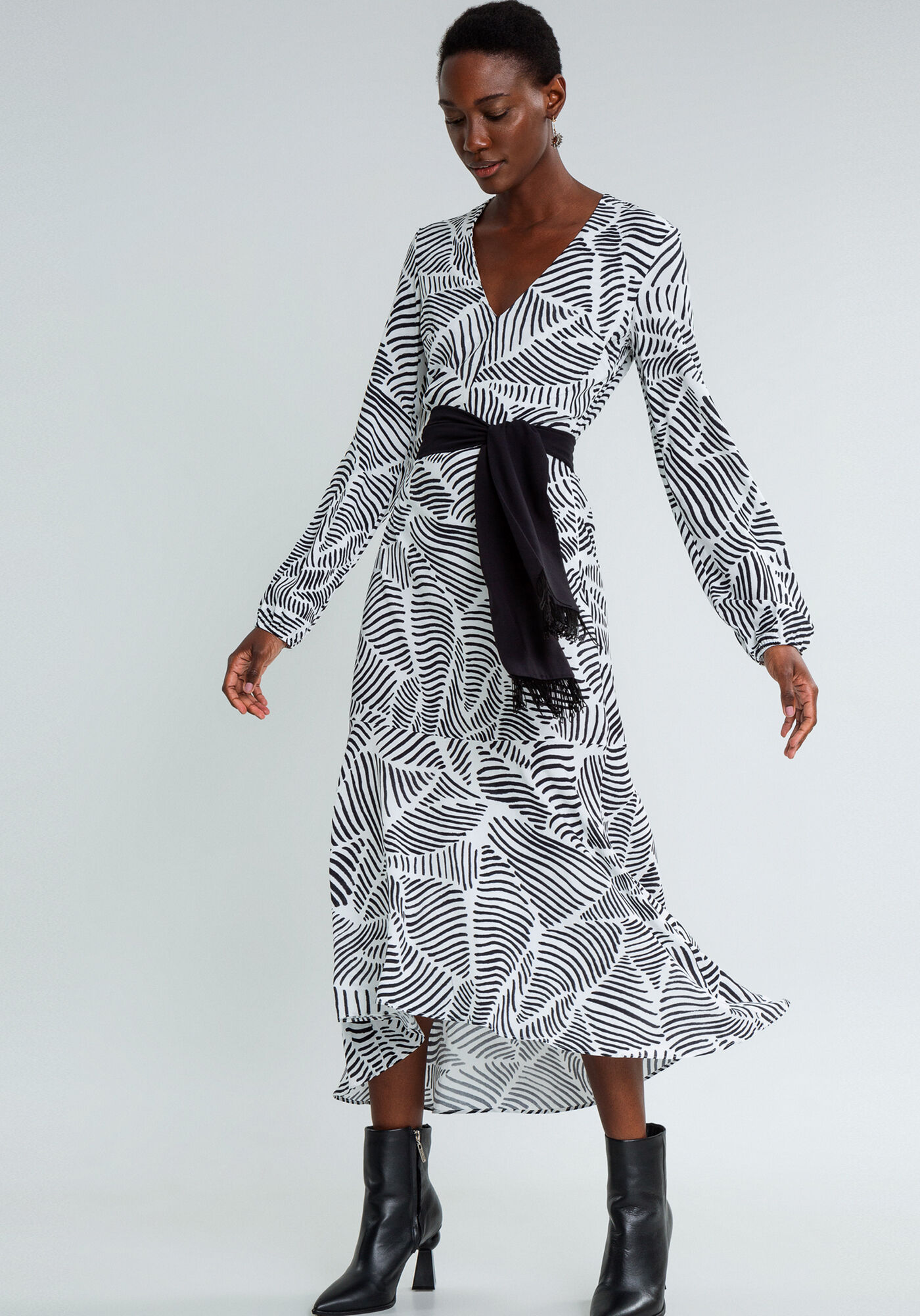 Vestido Estampado M&iacute;di Cinto Franjas, REFLEXOS, large.