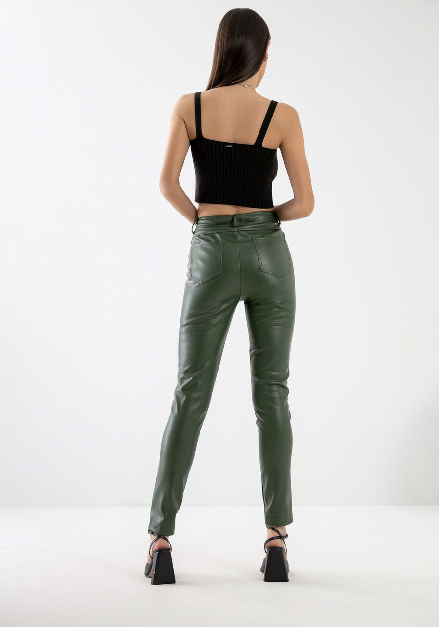 Calça Skinny em PU com Cintura Alta, VERDE TURFA, large.