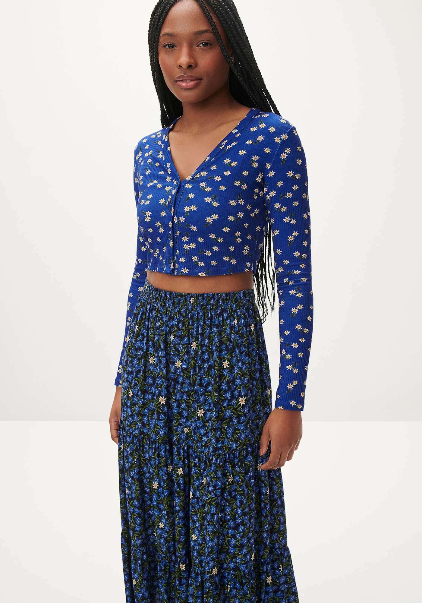 Cardigan Cropped Estampado Canelado com Top, EDELWEISS, large.