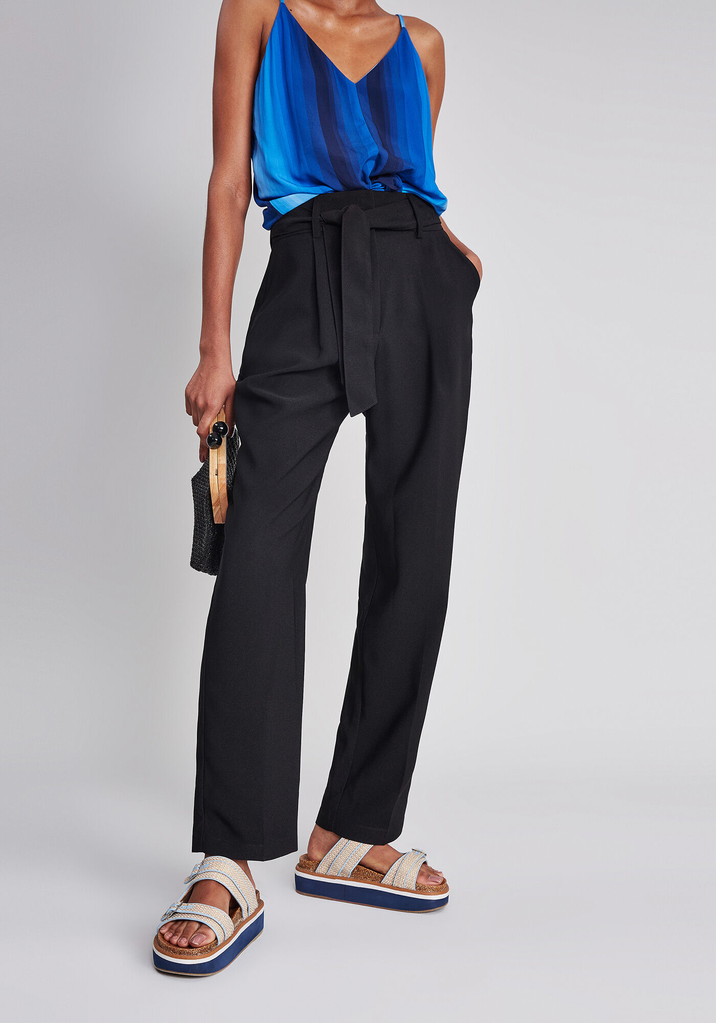 Cal&ccedil;a Cintura Alta com Cinto, PRETO, large.