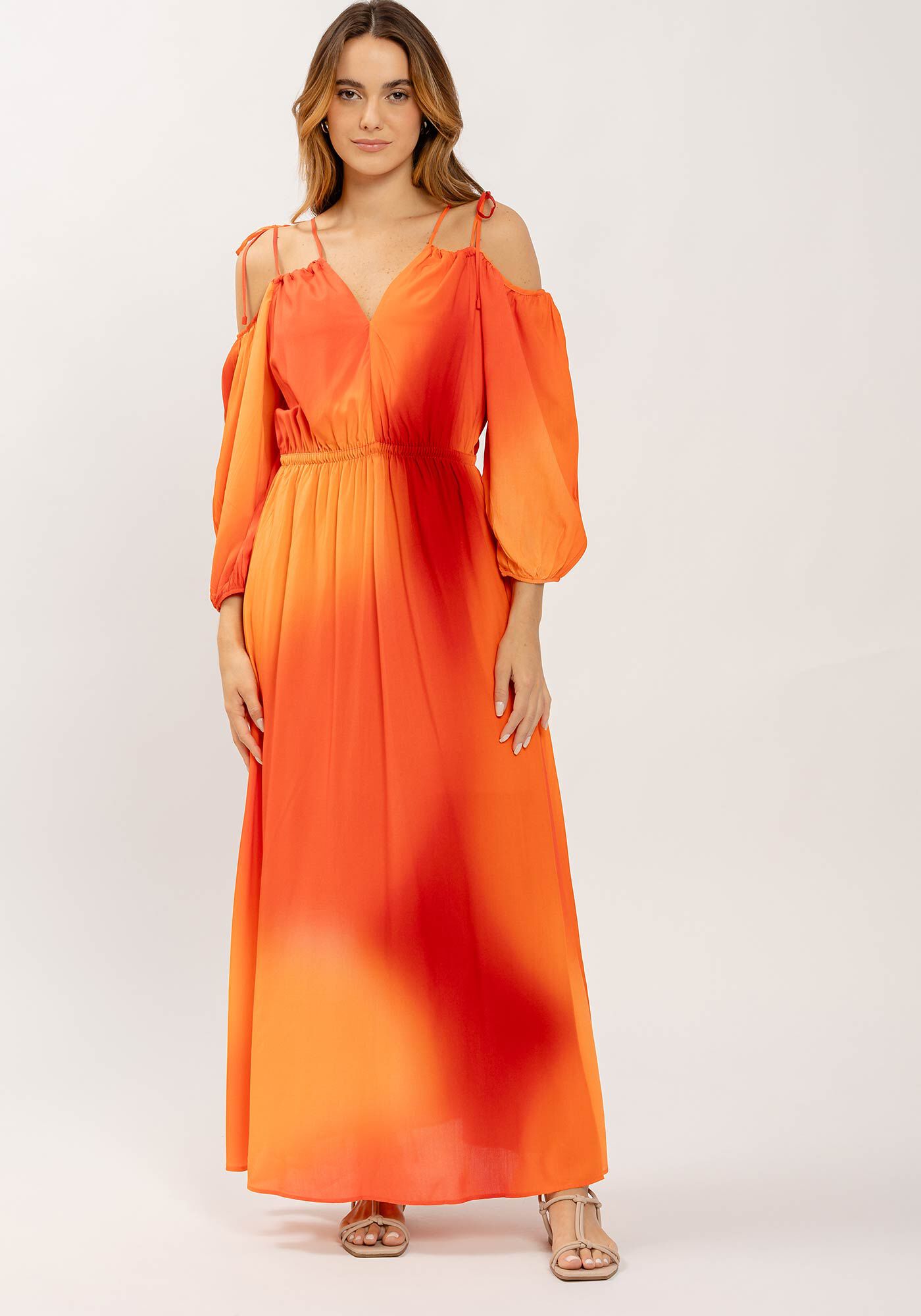 Vestido Midi Estampado em Viscose com Amarra&ccedil;&atilde;o, NUANCES, large.