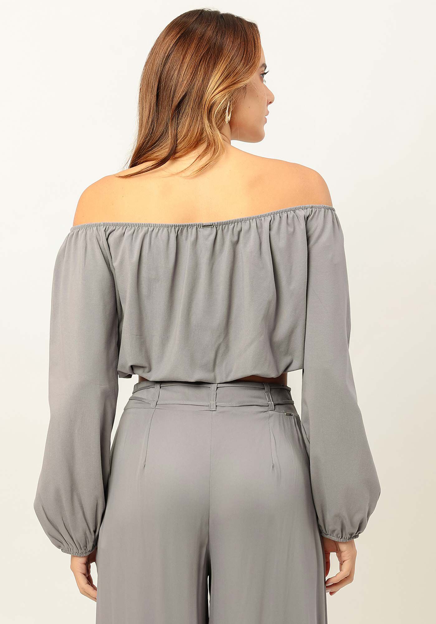 Blusa Manga Longa Cropped Ombro a Ombro, CINZA LAVANDER BLUSH, large.