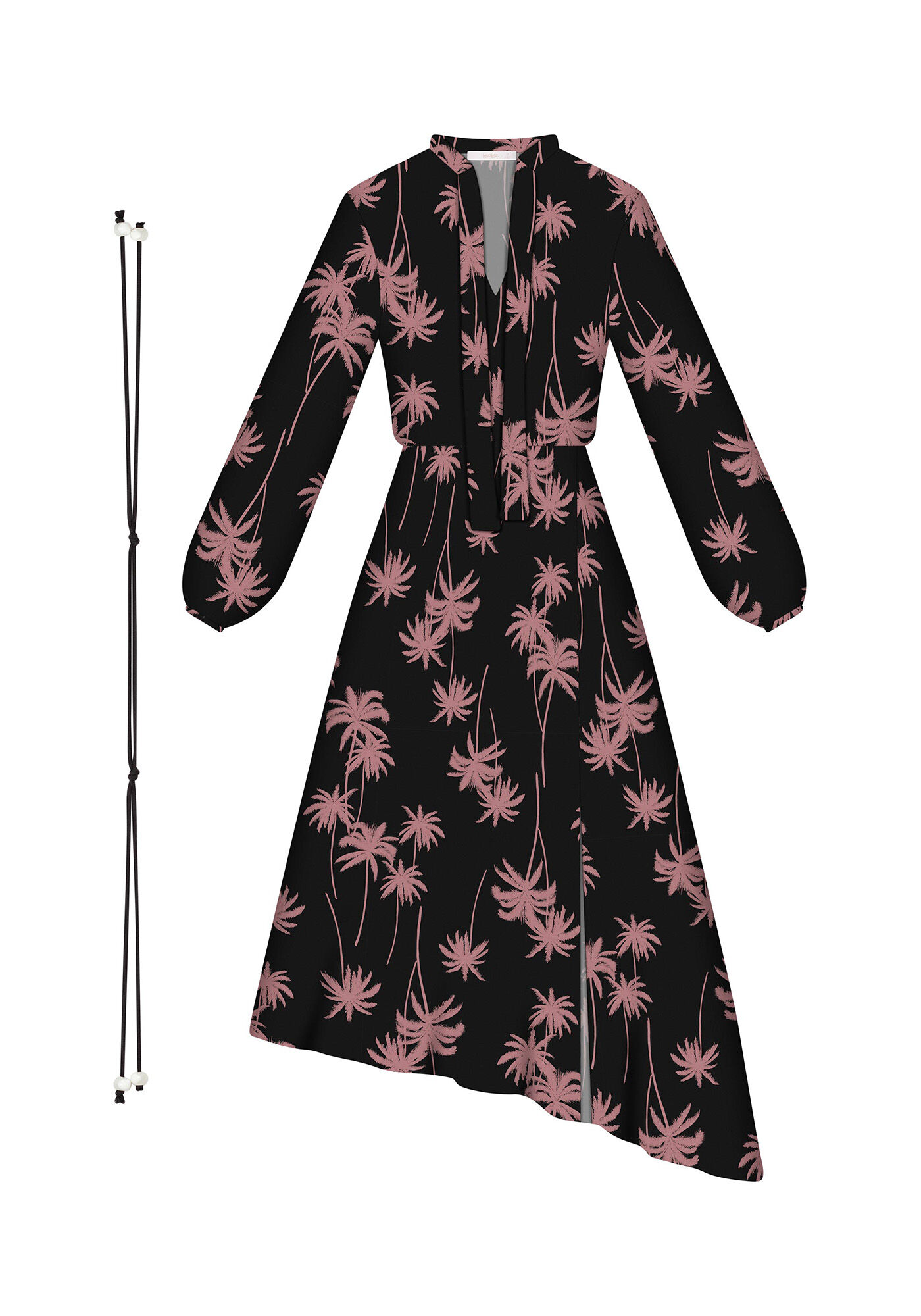 Vestido M&iacute;di Assim&eacute;trico Cinto, , large.