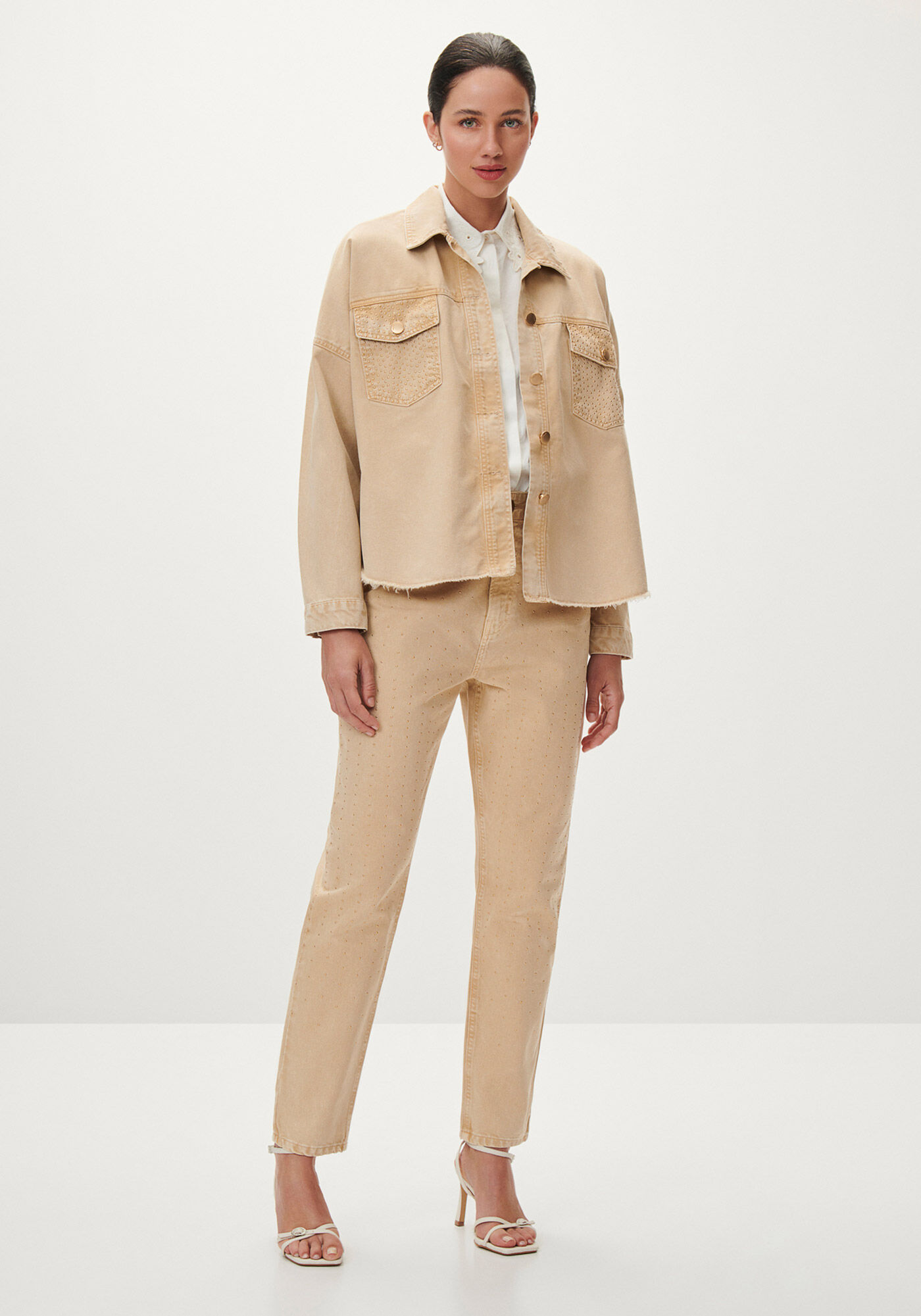 Camisa Sarja Manga Longa Curta com Bolsos, , large.