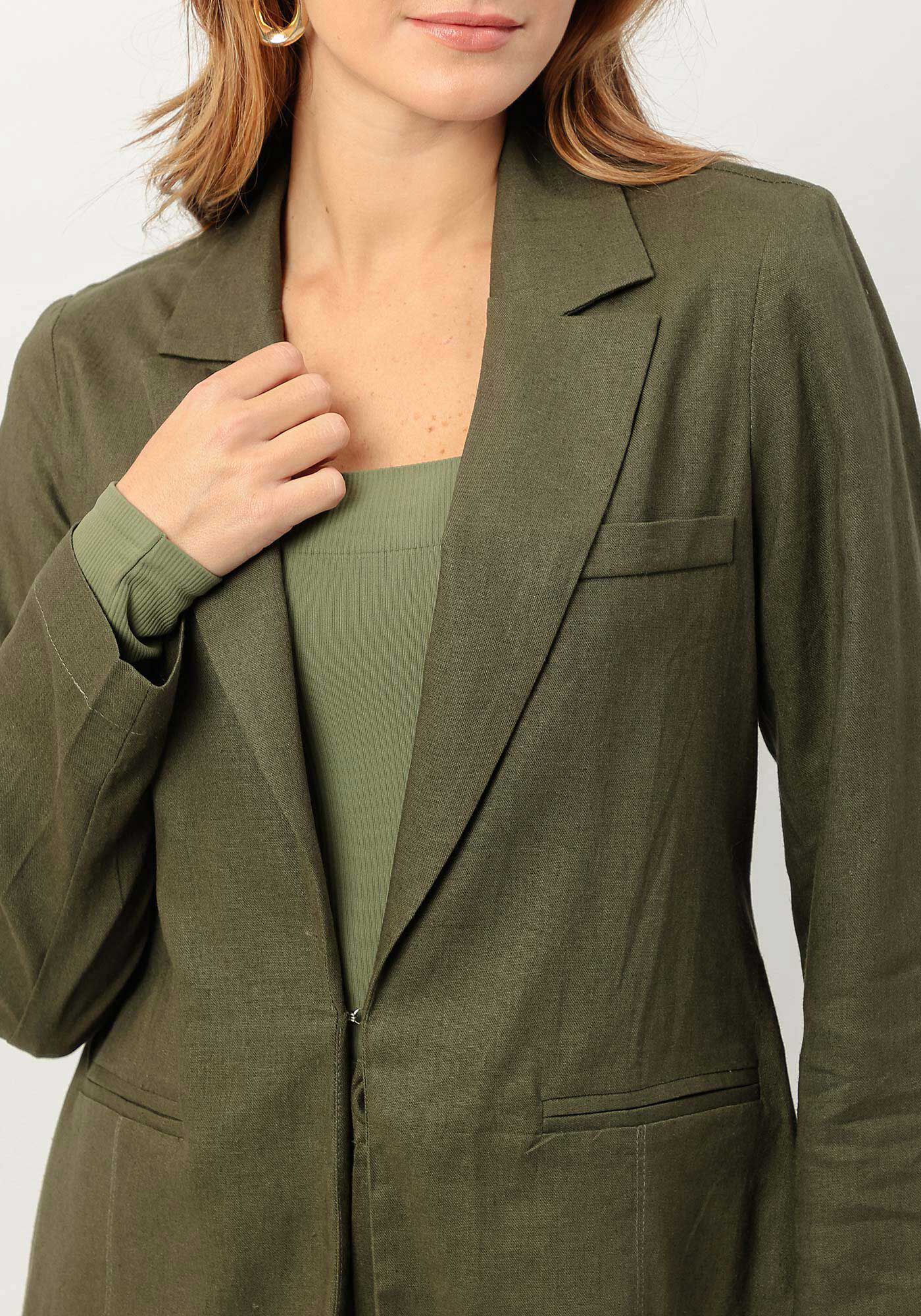Blazer Alfaiataria em Linho com Bolsos, , large.