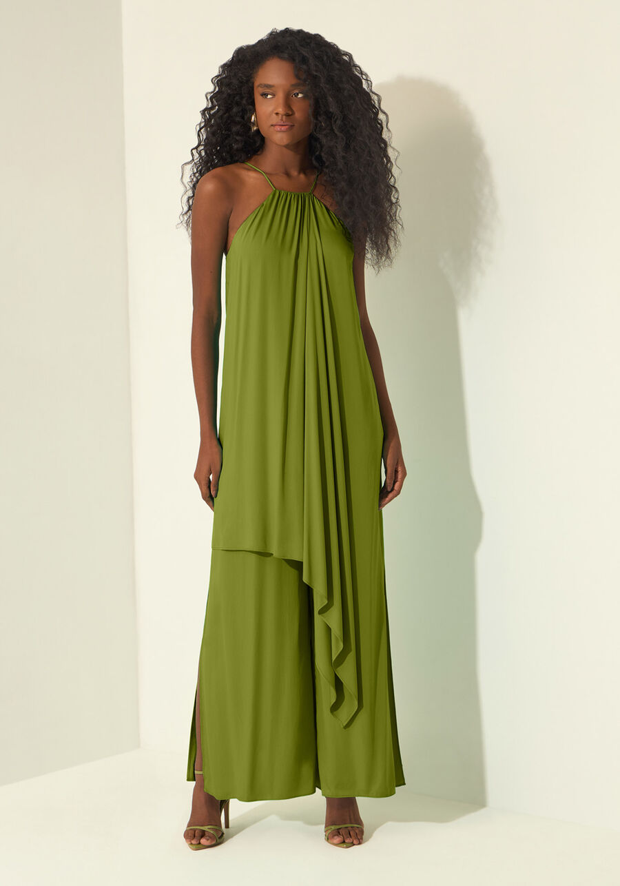 Macacão Longo De Alças Com Sobreposição, VERDE ABACATE. Macacão Longo De Alças Com Sobreposição, VERDE ABACATE, large.