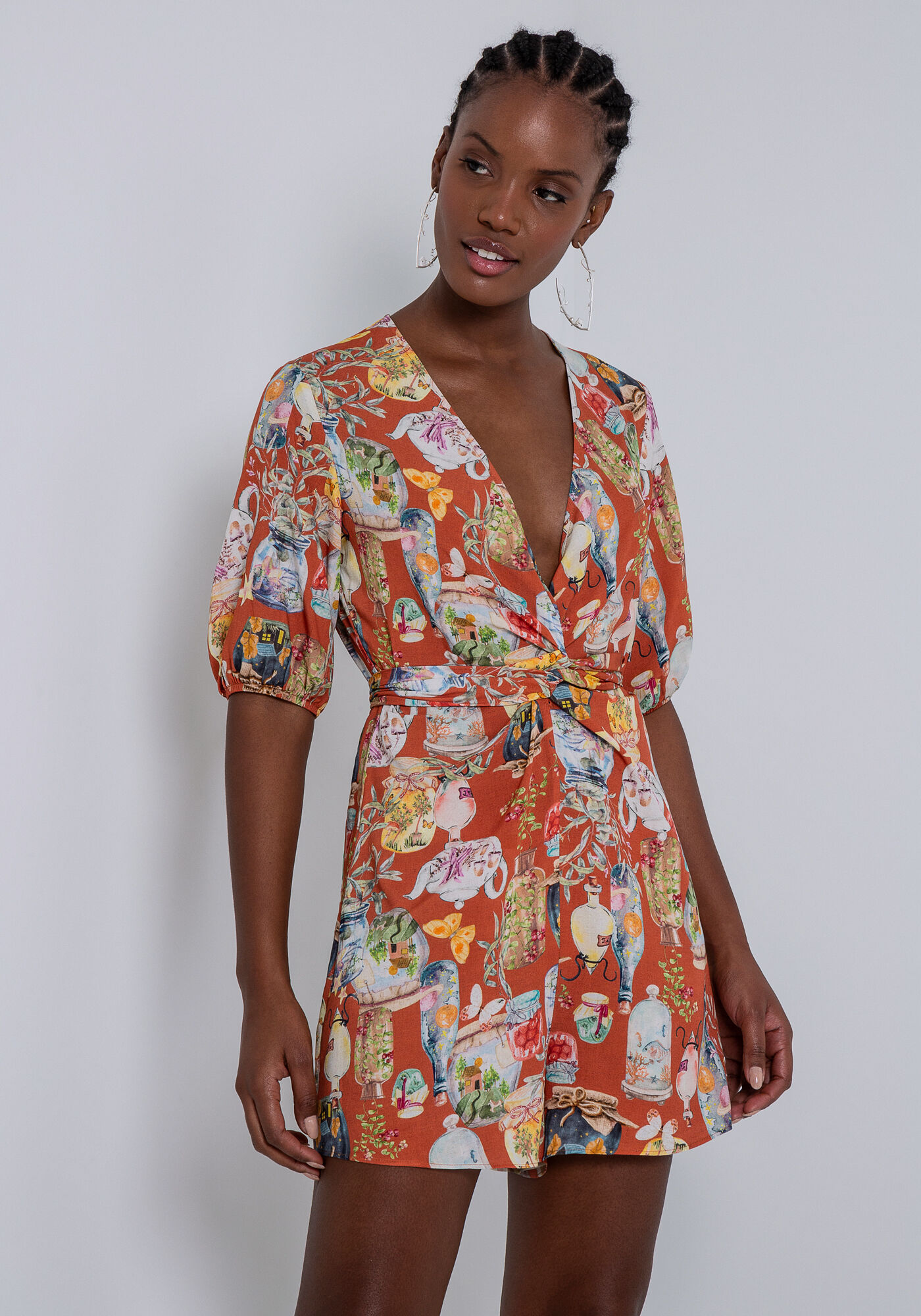 Macac&atilde;o Curto Estampado com Transpasse, , large.