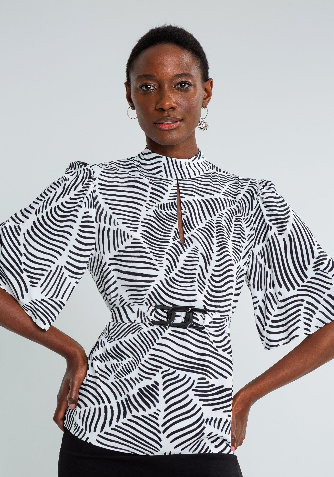 Blusa Corrente Gola Alta Estampa, REFLEXOS, large.