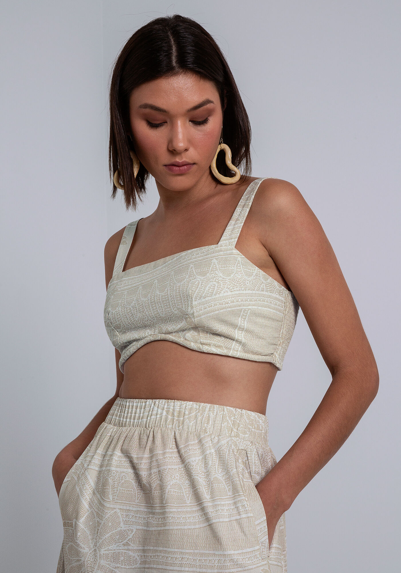 Blusa Cropped Linho Decote Reto, , large.