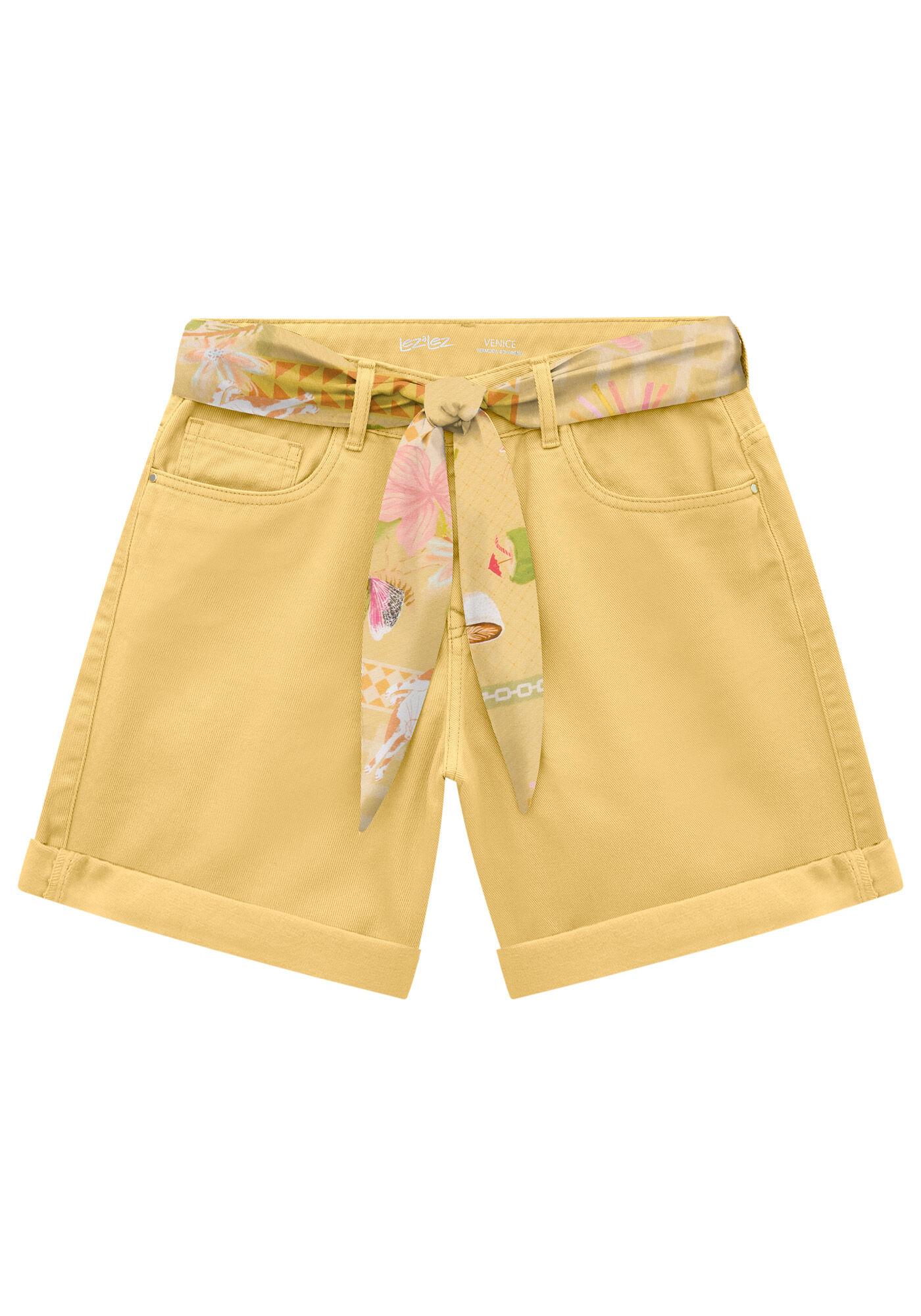 Bermuda Sarja Boyfriend Venice com Faixa, , large.