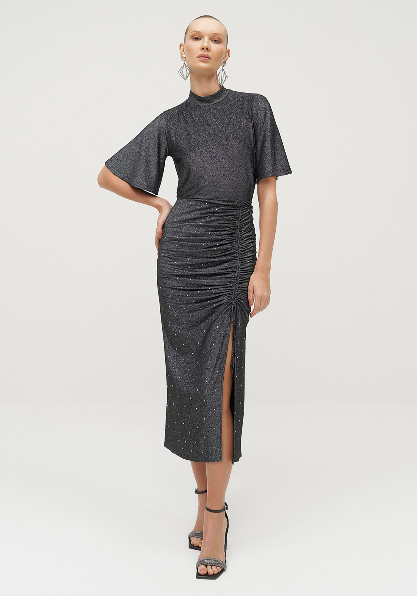 Blusa Brilho Metalizada com Manga Flare, , large.