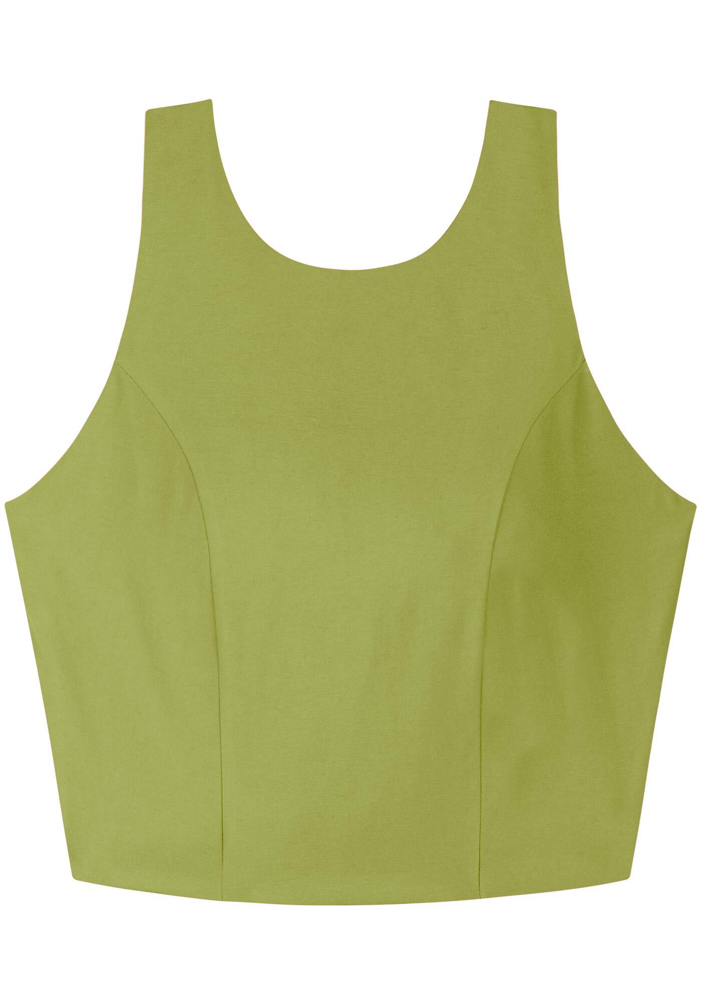 Blusa Cropped Sem Mangas Em Alfaiataria Com Decote Redondo, , large.