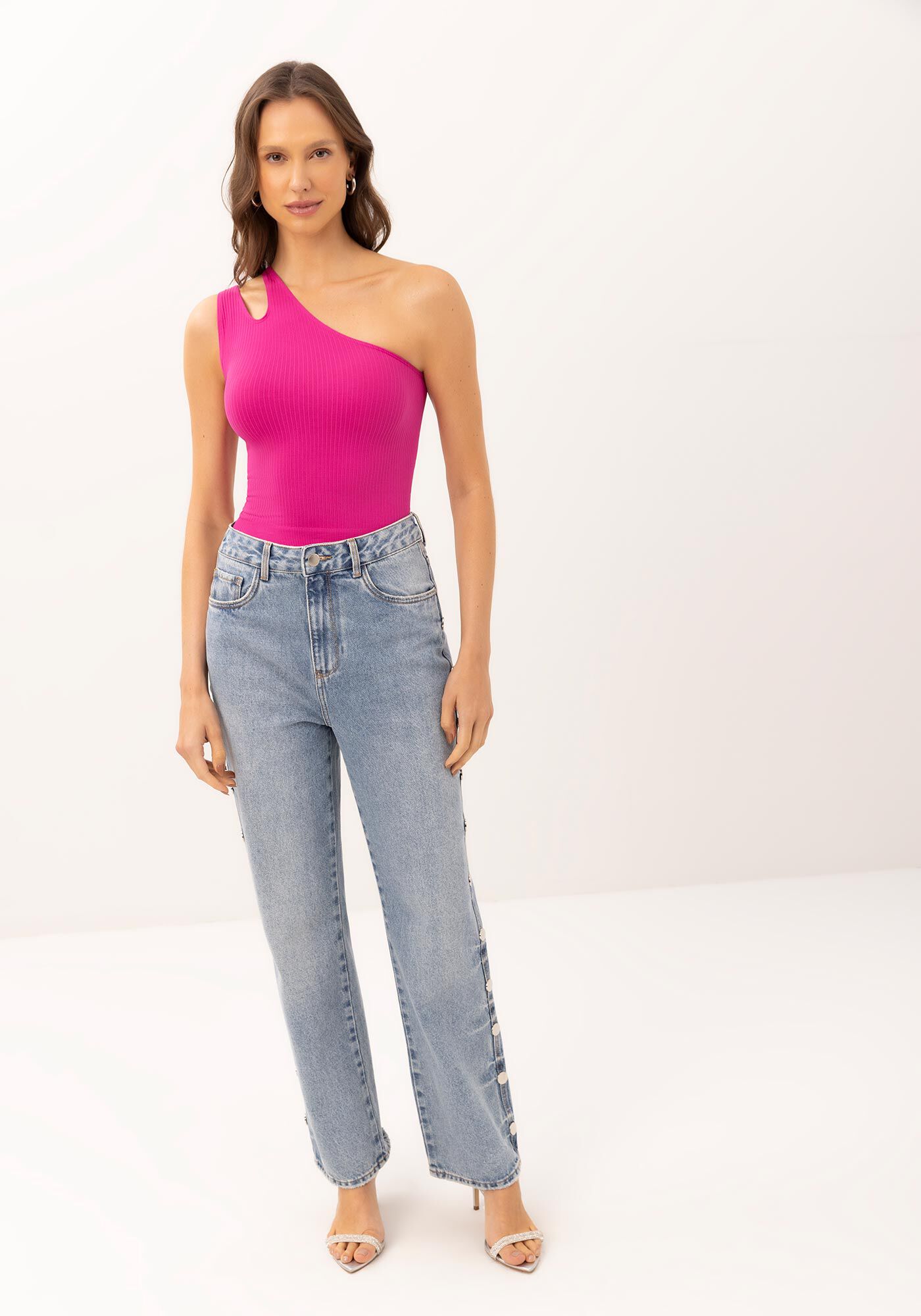 Blusa Cropped Seamless Um Ombro S&oacute; com Cut, , large.