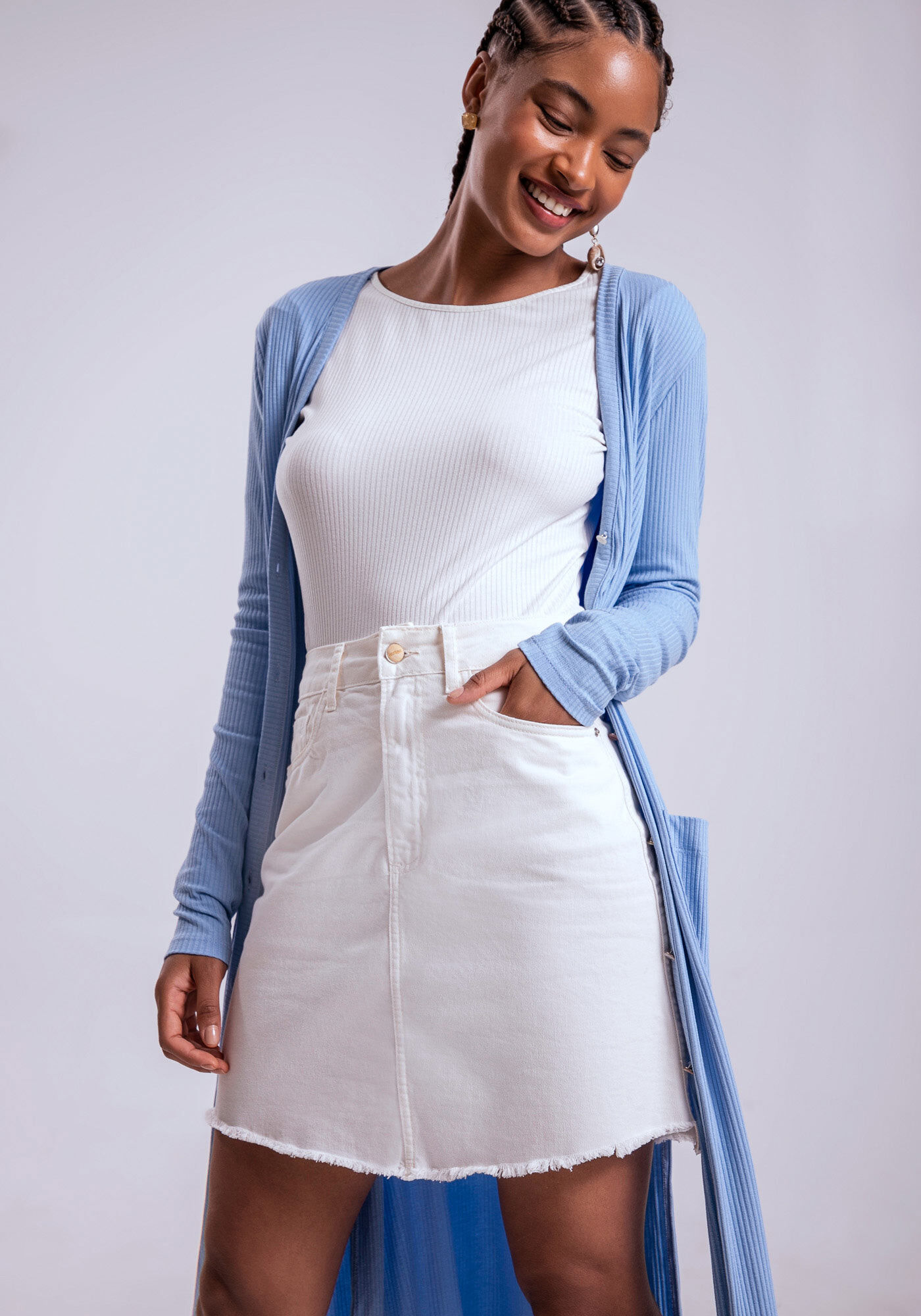 Saia Curta Sarja com Cintura Alta, , large.