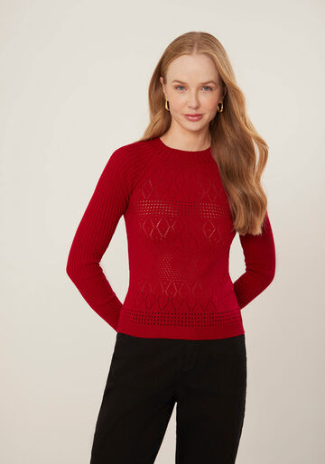 Blusa Manga Longa em Tricô com Detalhe Trama, VERMELHO FLAMINGO. Blusa Manga Longa em Tricô com Detalhe Trama, VERMELHO FLAMINGO, large.