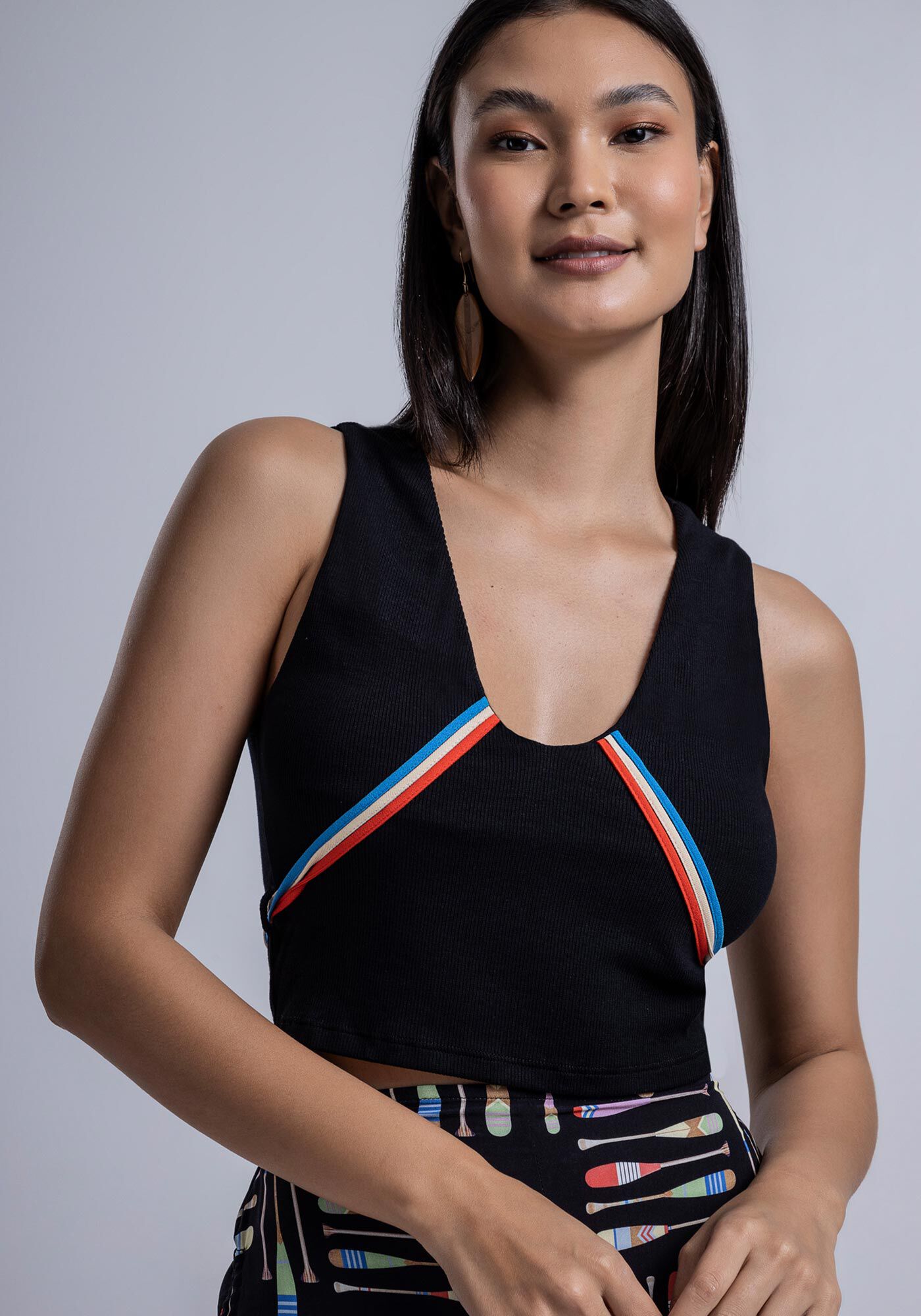 Regata Cropped em Malha com Tiras Amarra&ccedil;&atilde;o, , large.