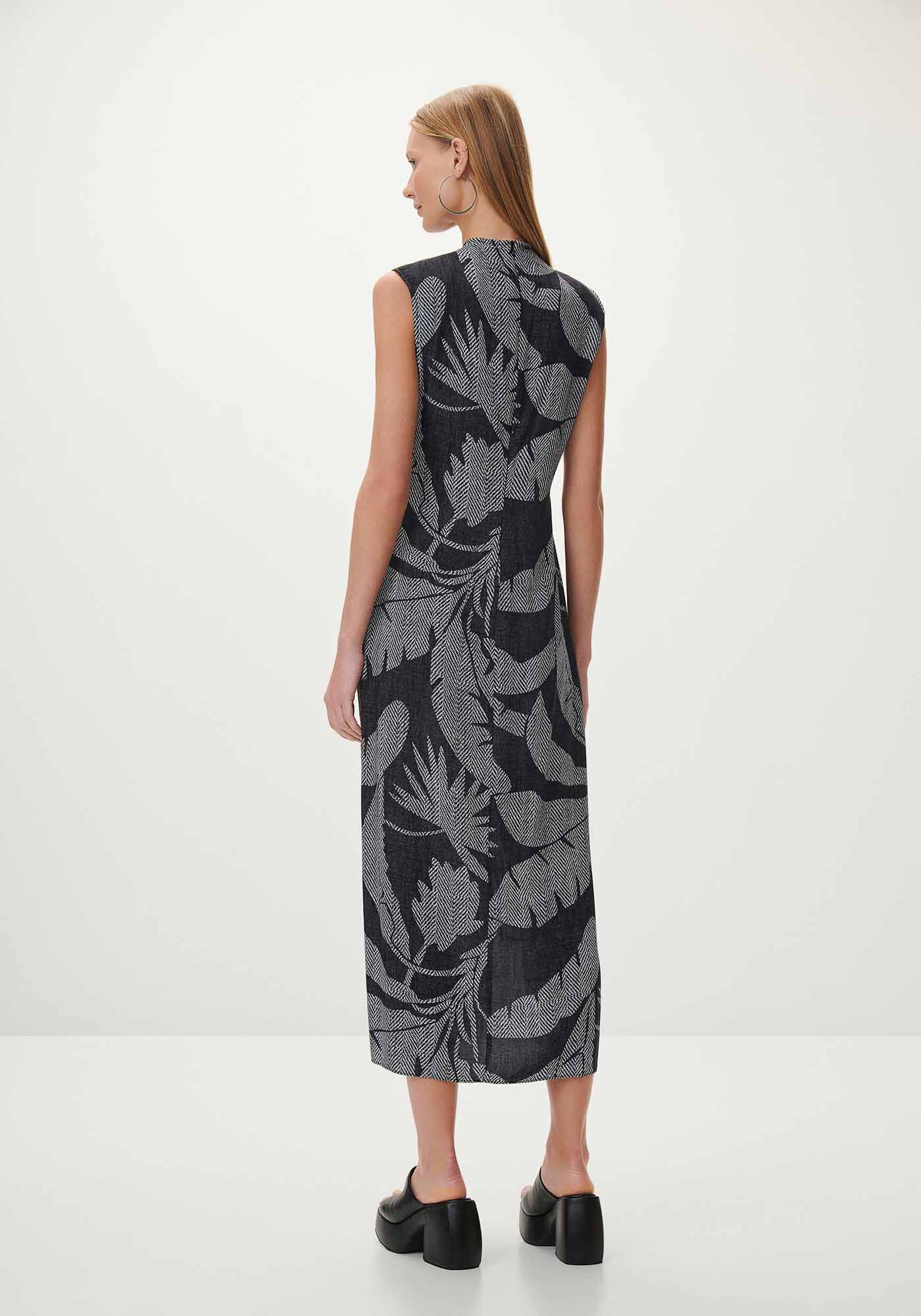 Vestido Midi Estampado em Viscose com Fendas, , large.