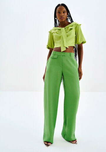 Calça Wide Leg Alfaiataria com Detalhe Lapela, VERDE MONTANHA. Calça Wide Leg Alfaiataria com Detalhe Lapela, VERDE MONTANHA, large.