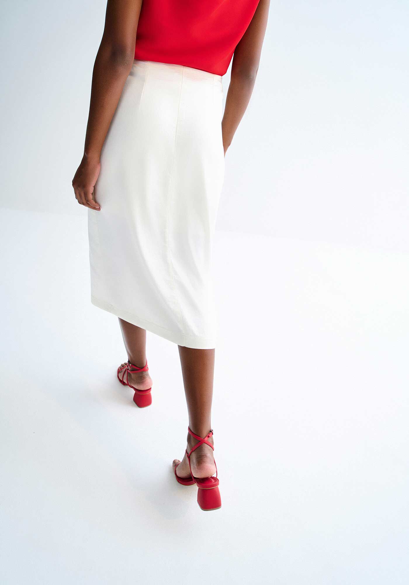 Saia Midi Alfaiataria Acetinada com Fenda, , large.