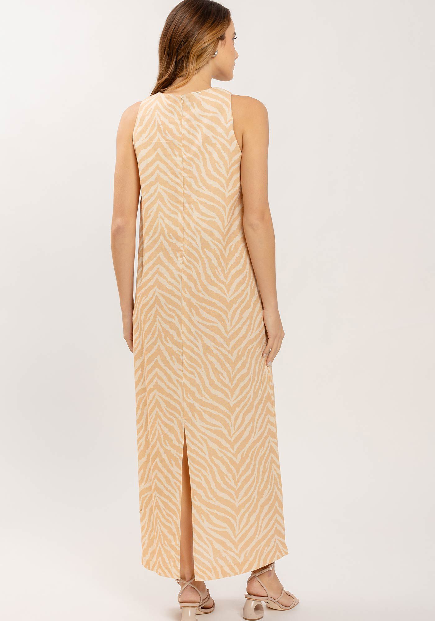 Vestido Midi Reto em Linho Estampado, , large.