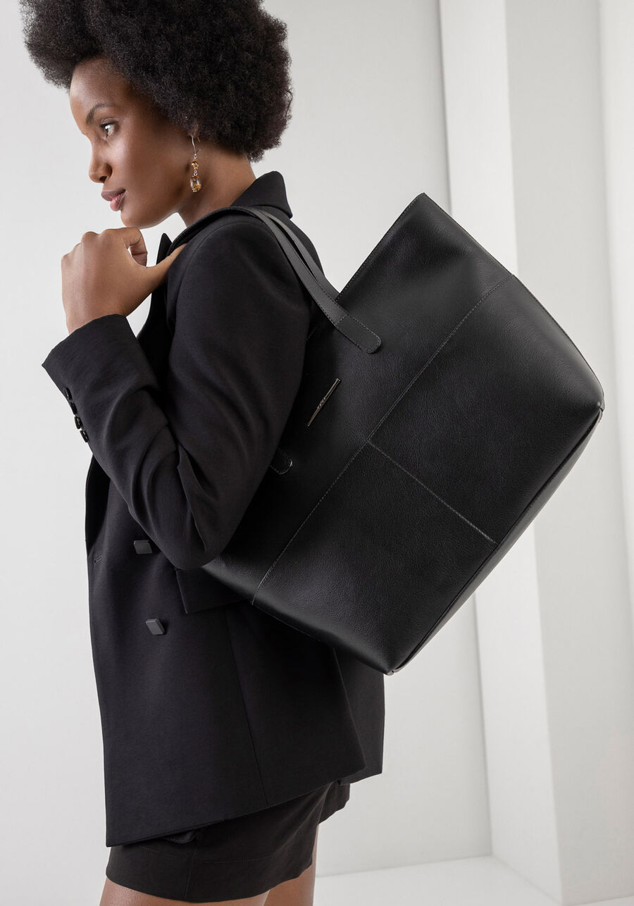 Bolsa Tote Bag Grande com Alças Médias, PRETO REATIVO. Bolsa Tote Bag Grande com Alças Médias, PRETO REATIVO, large.