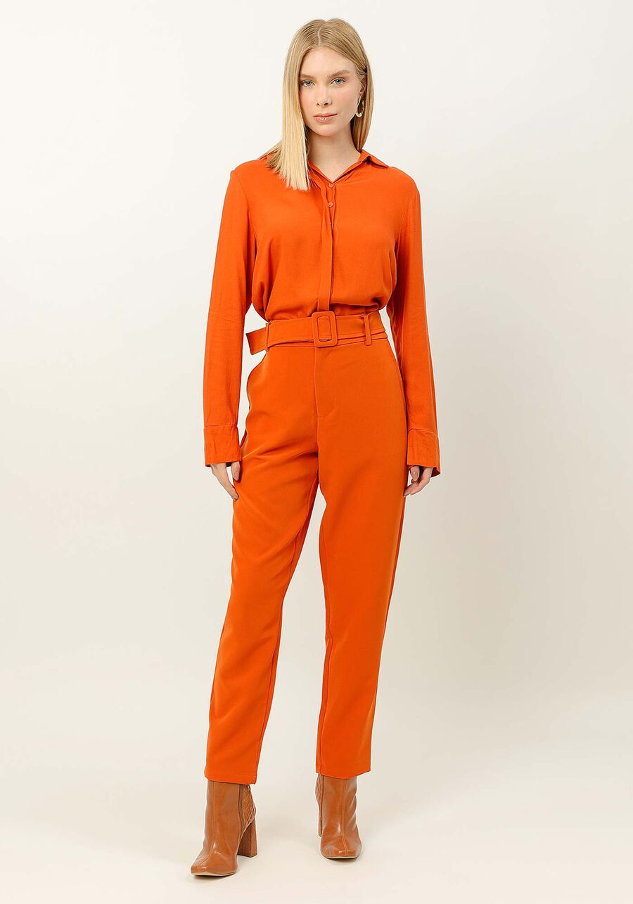 Camisa Manga Longa em Viscose Clássica, LARANJA  RADIANTE. Camisa Manga Longa em Viscose Clássica, LARANJA  RADIANTE, large.