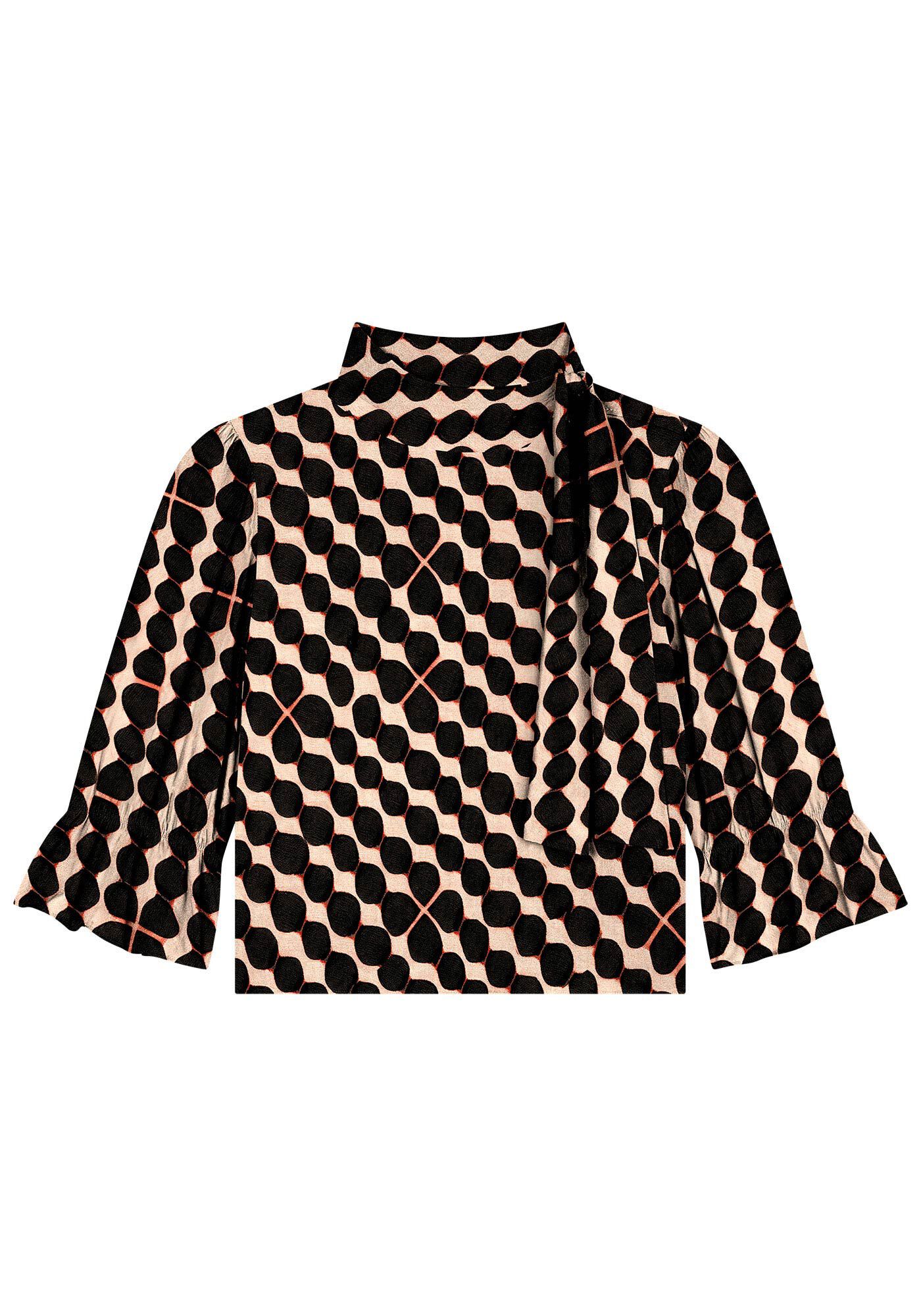 Blusa Manga 3/4 em Viscose com Amarra&ccedil;&atilde;o Gola, , large.