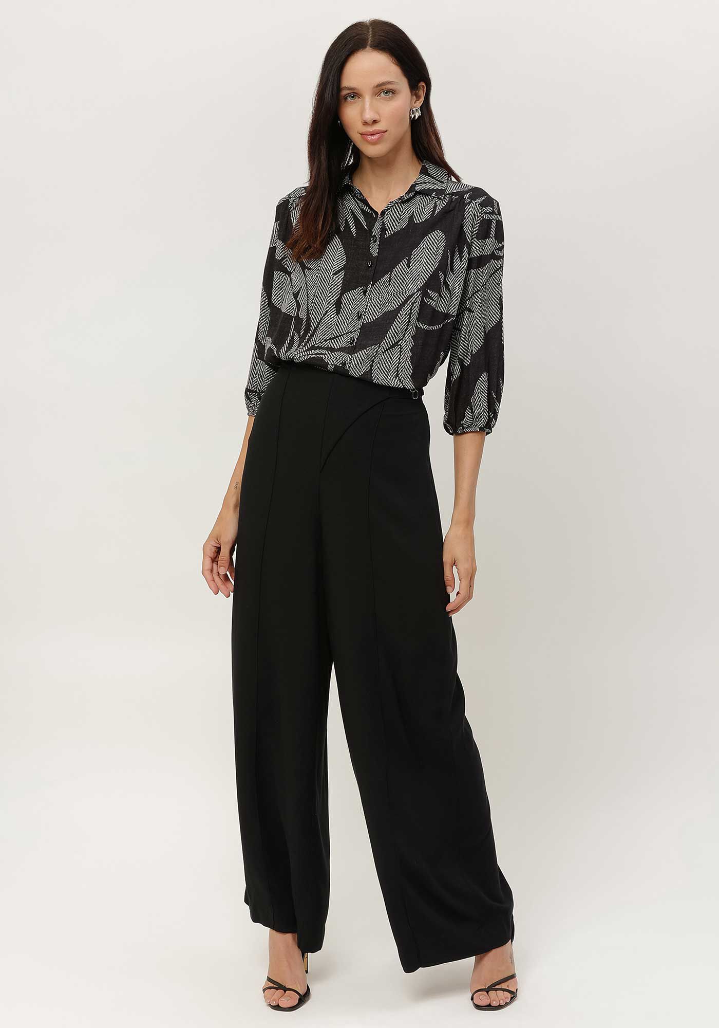 Camisa Estampada em Viscose com Manga 3/4 Bufante, , large.