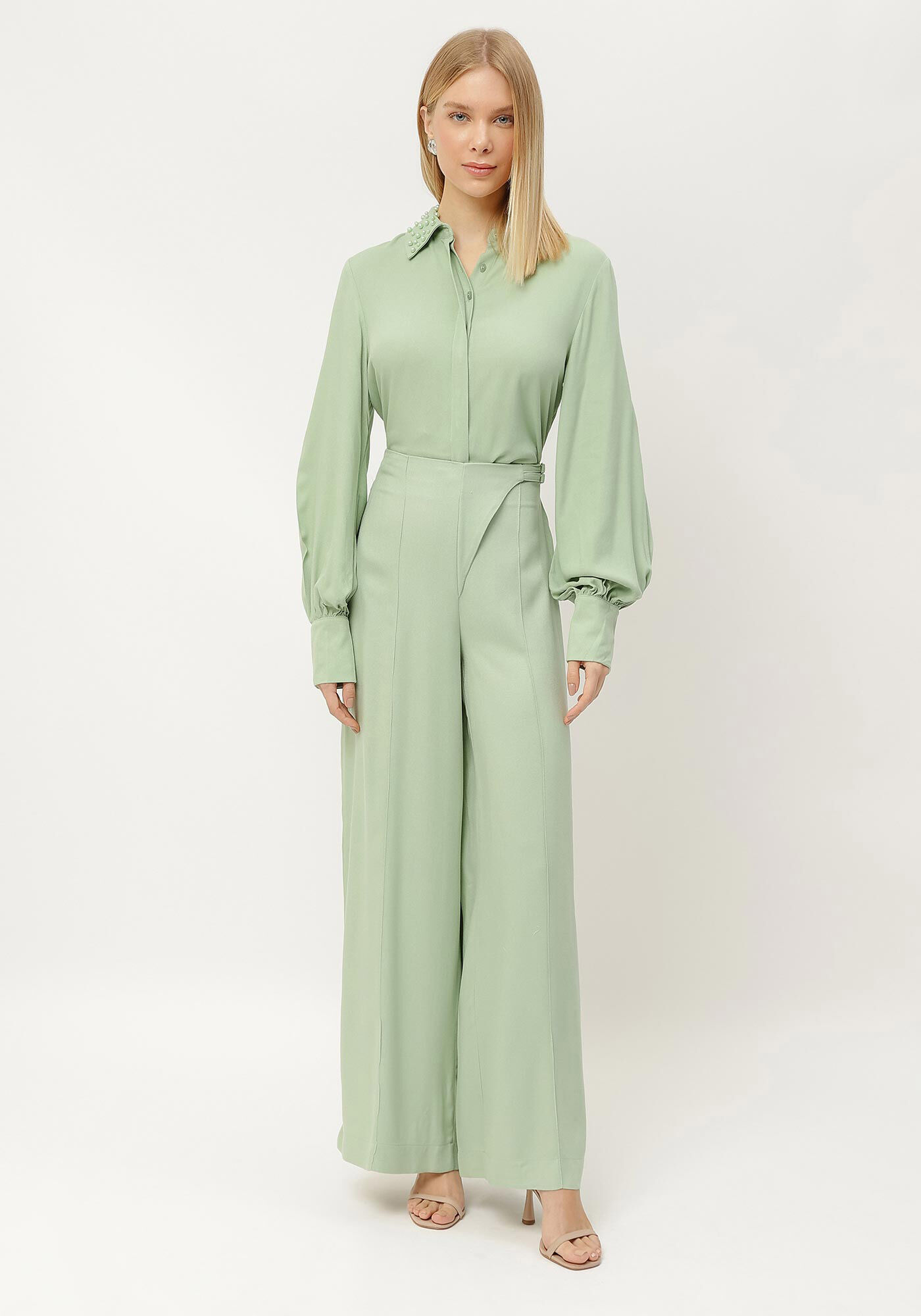 Camisa Manga Longa Bufante com P&eacute;rolas Gola, , large.