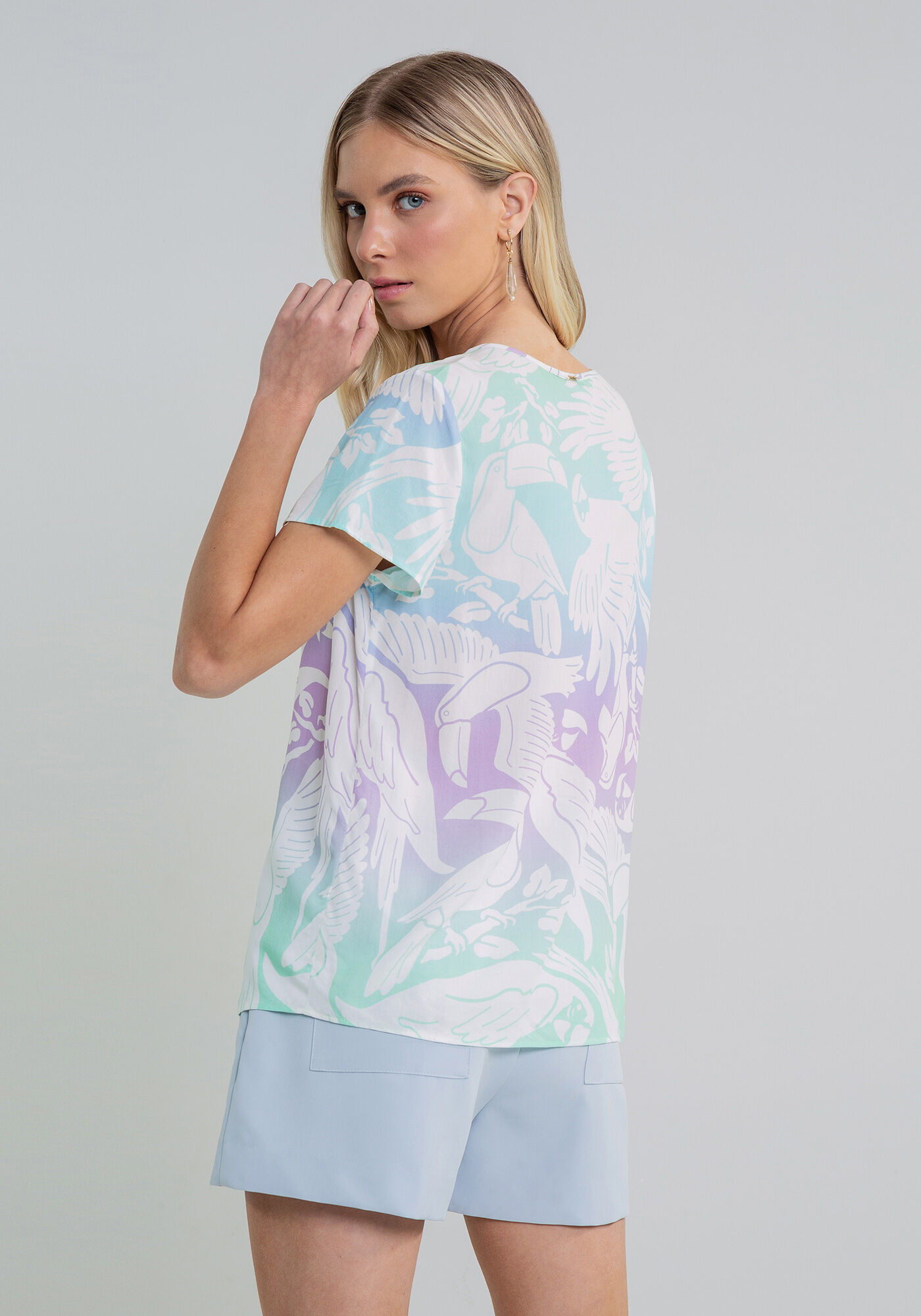 Blusa Manga Curta Estampa Axe, , large.